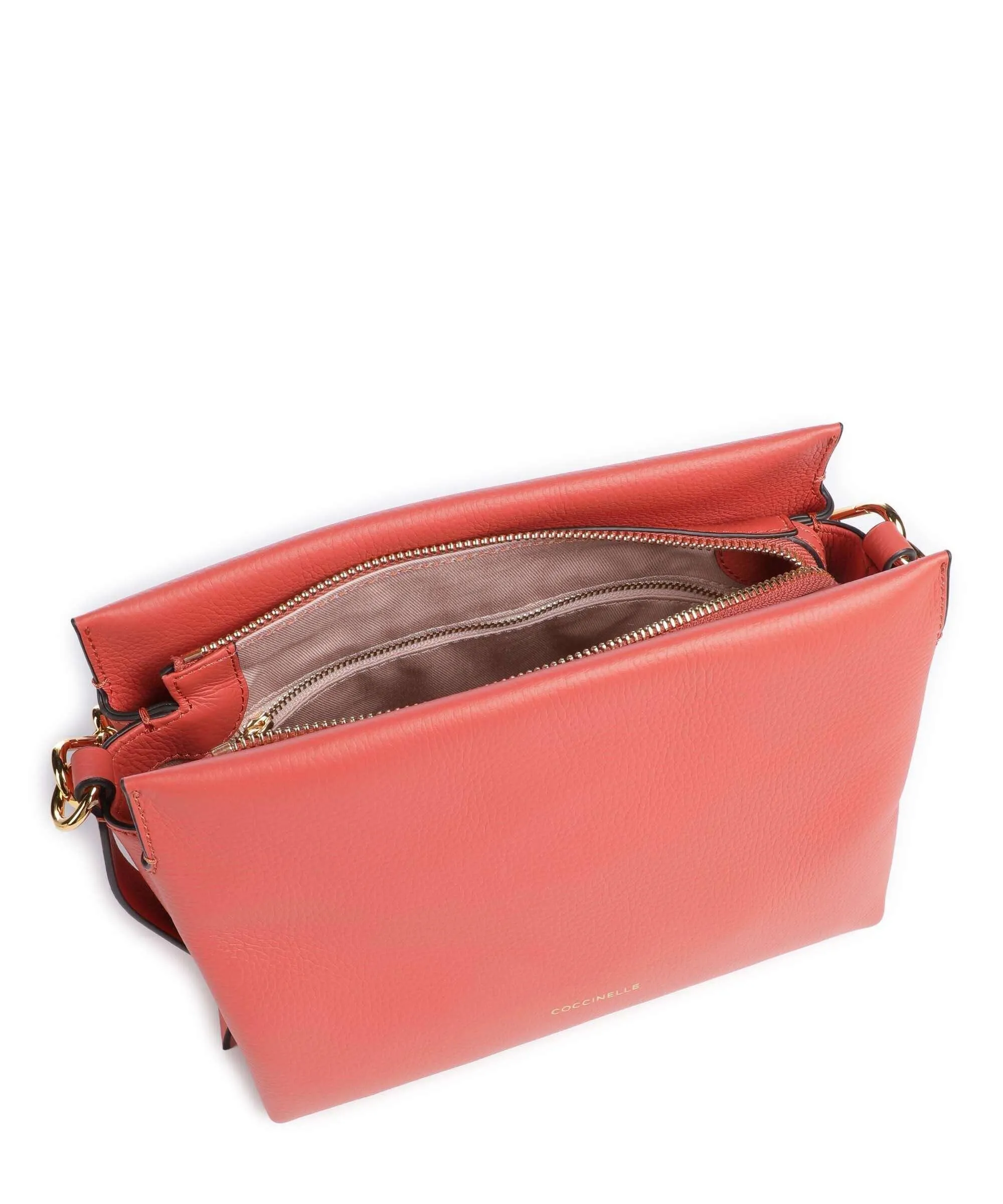  Coccinelle Boheme Grana Double Borsa a mano pelle granulata corallo  