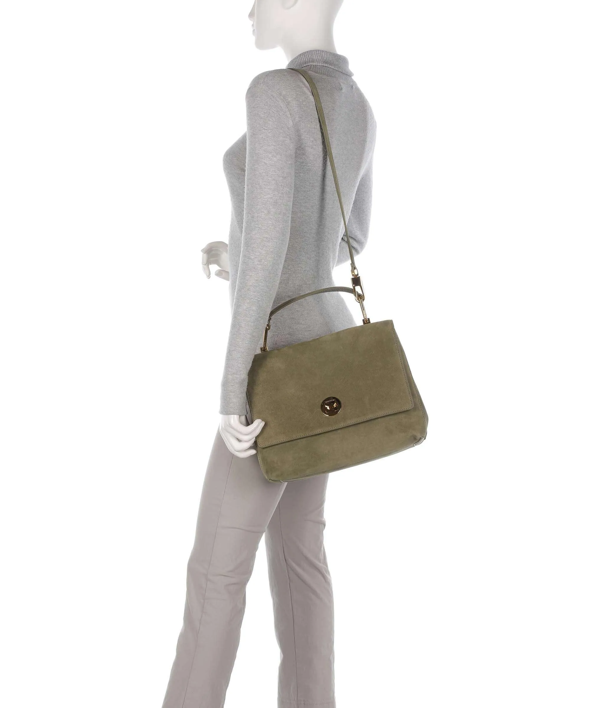  Coccinelle Liya Suede Borsa a mano pelle ruvida verde  
