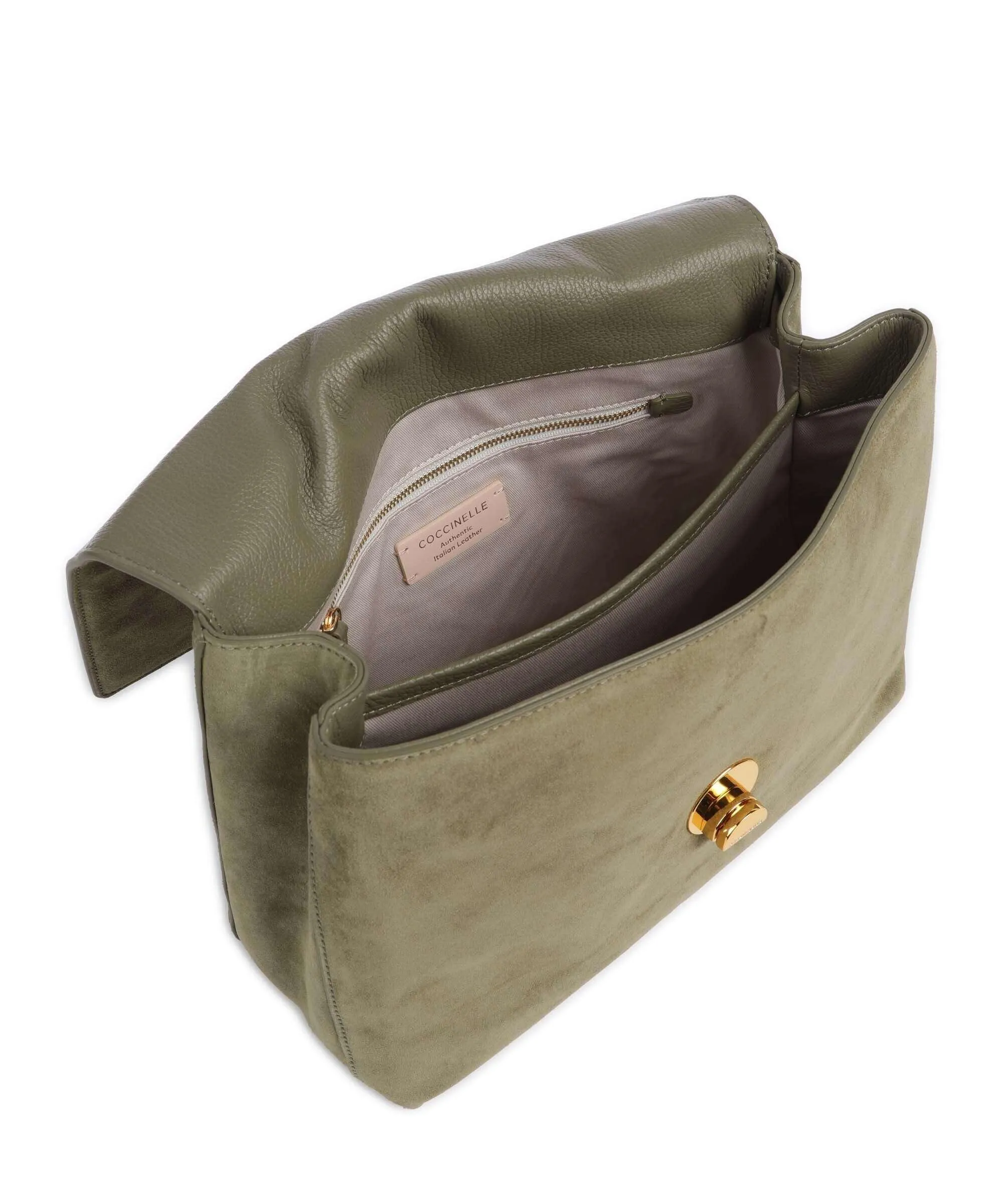  Coccinelle Liya Suede Borsa a mano pelle ruvida verde  