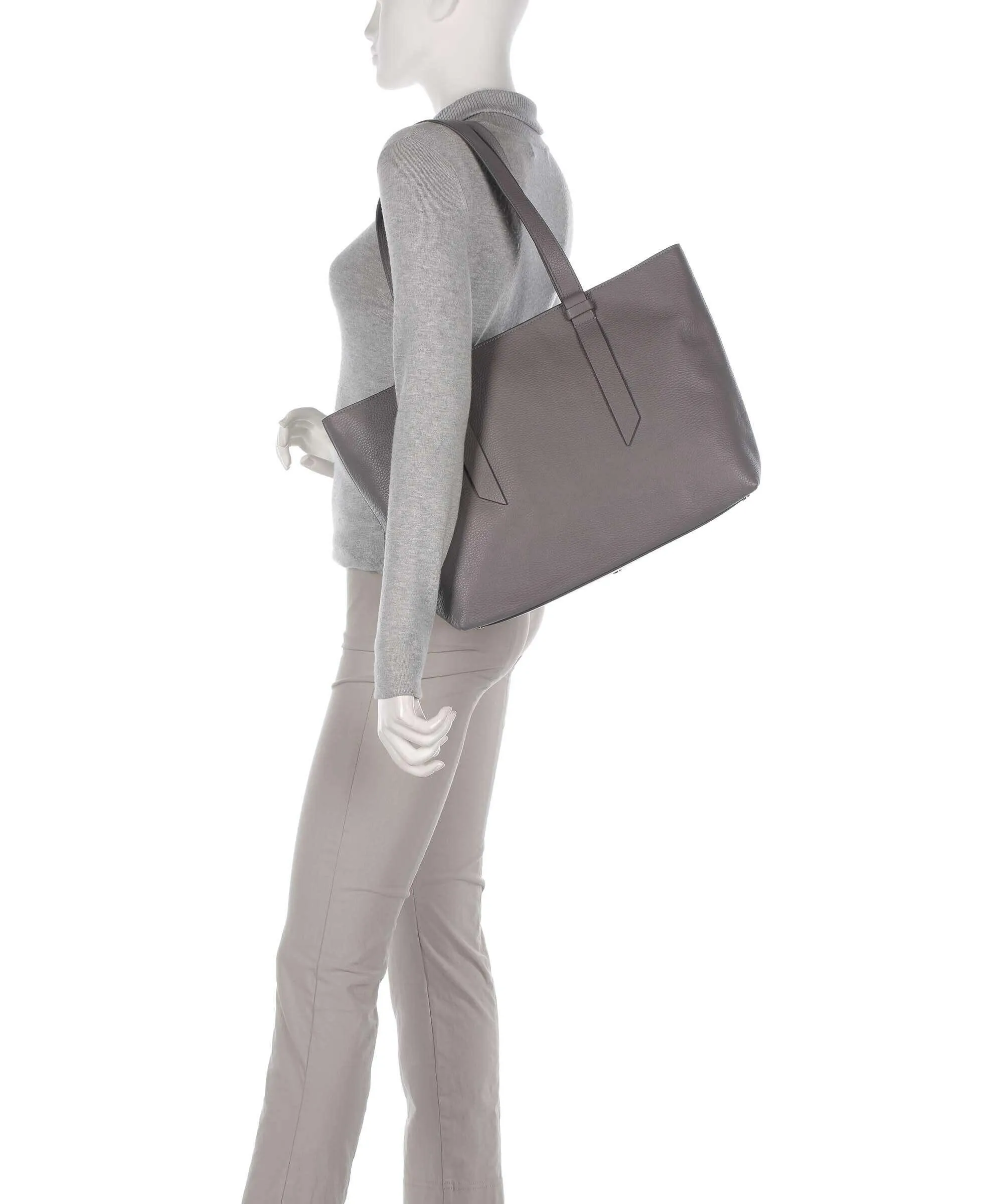  Coccinelle Malory Borsa shopper pelle di vacchetta grana grigio  
