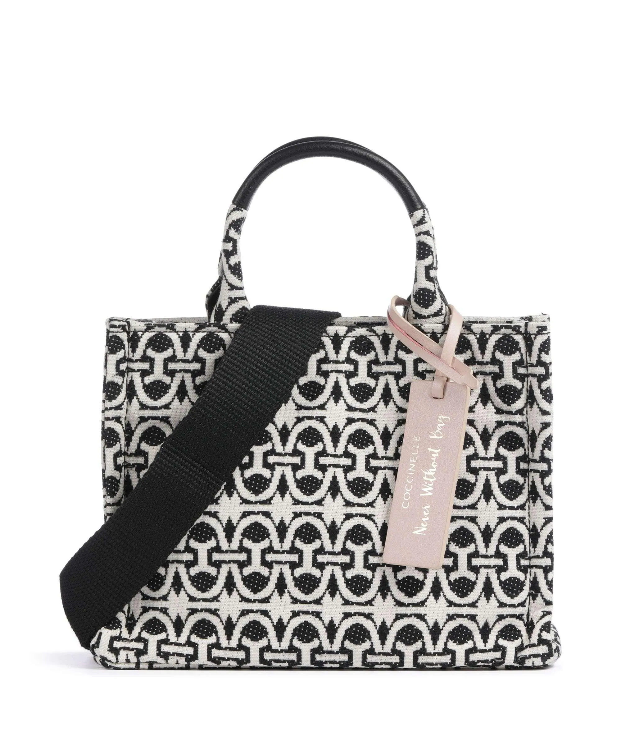  Coccinelle Never Without Bag Monogram Borsa a mano cotone nero/bianco  