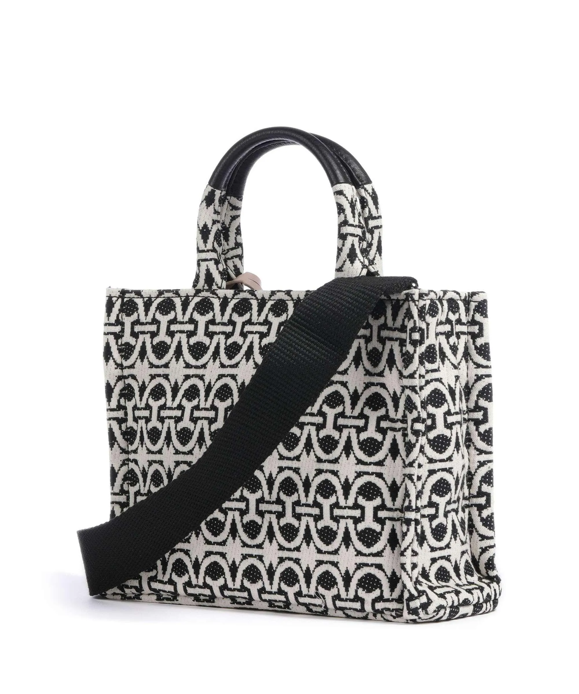 Coccinelle Never Without Bag Monogram Borsa a mano cotone nero/bianco  