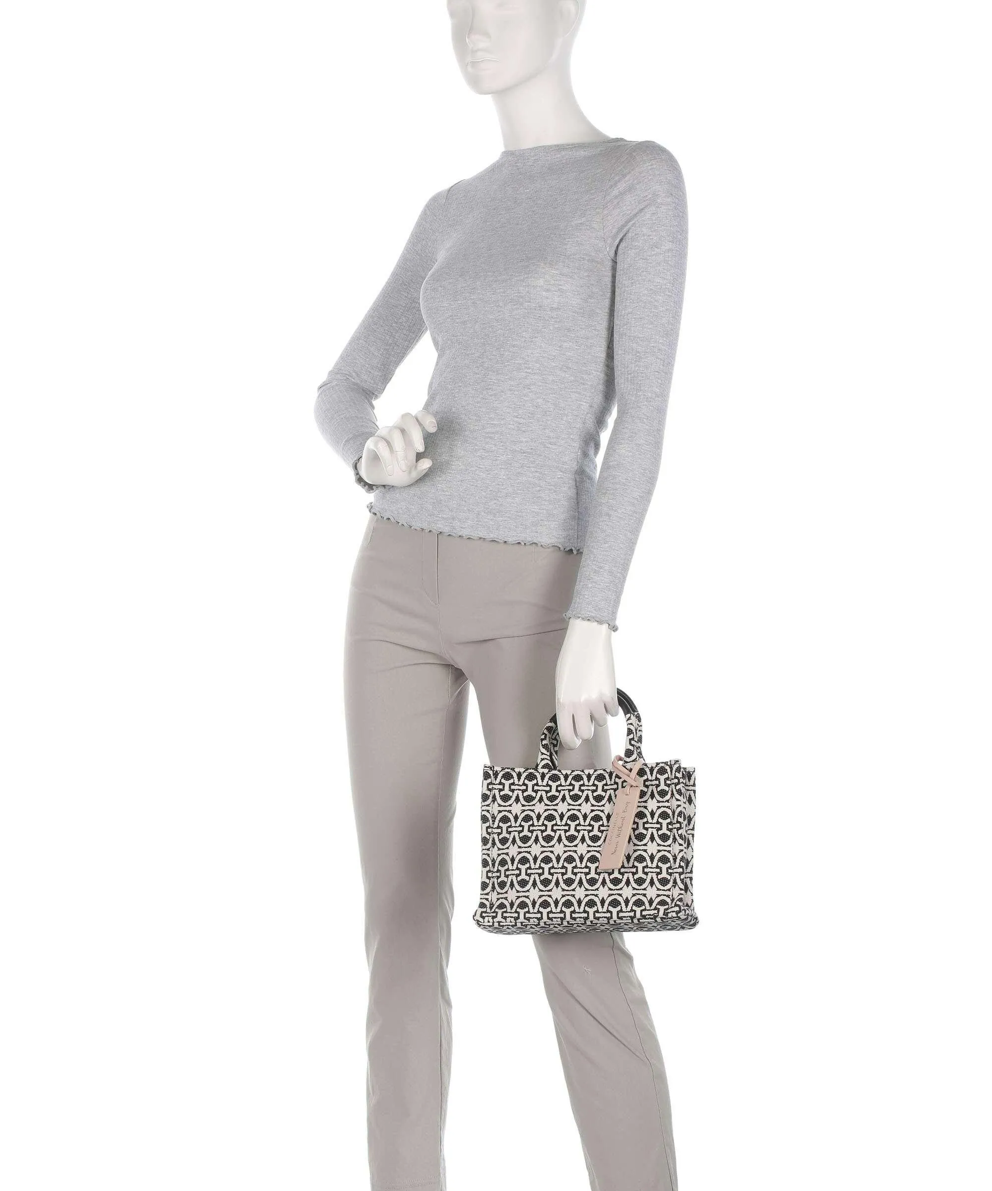  Coccinelle Never Without Bag Monogram Borsa a mano cotone nero/bianco  