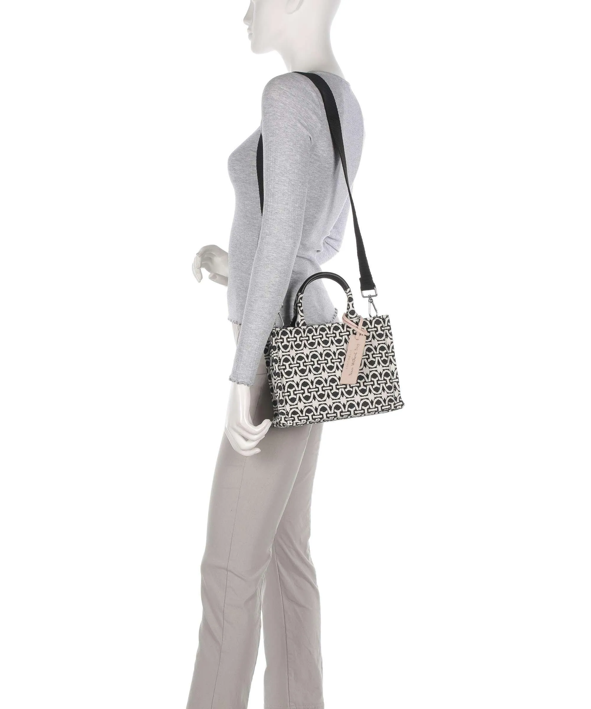  Coccinelle Never Without Bag Monogram Borsa a mano cotone nero/bianco  
