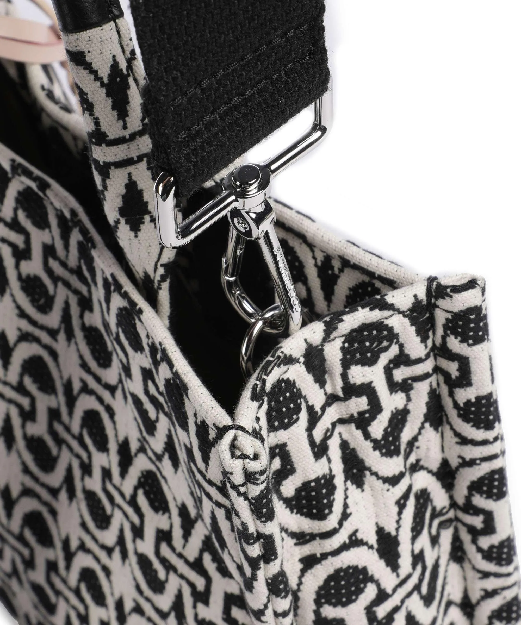  Coccinelle Never Without Bag Monogram Borsa a mano cotone nero/bianco  