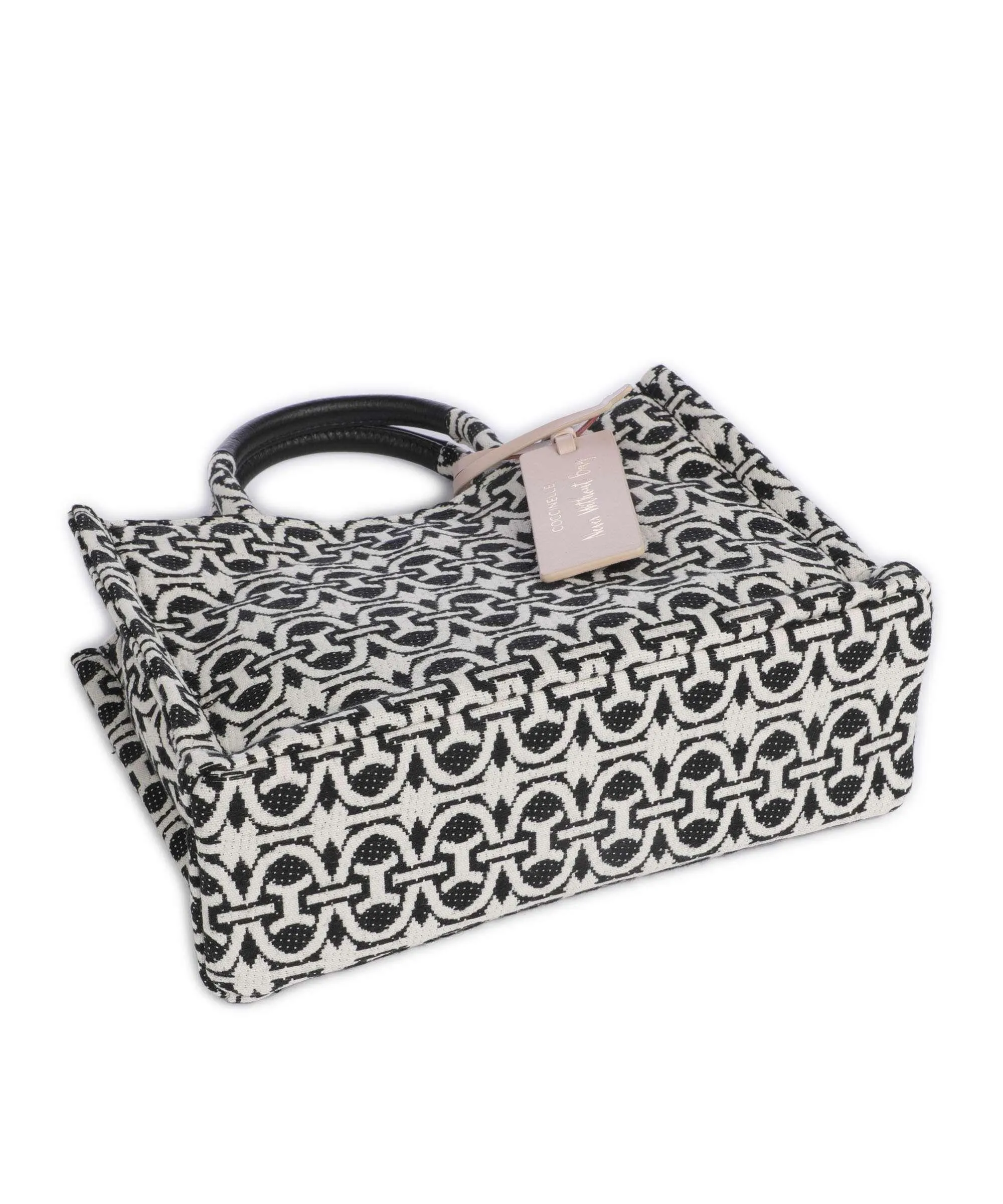  Coccinelle Never Without Bag Monogram Borsa a mano cotone nero/bianco  