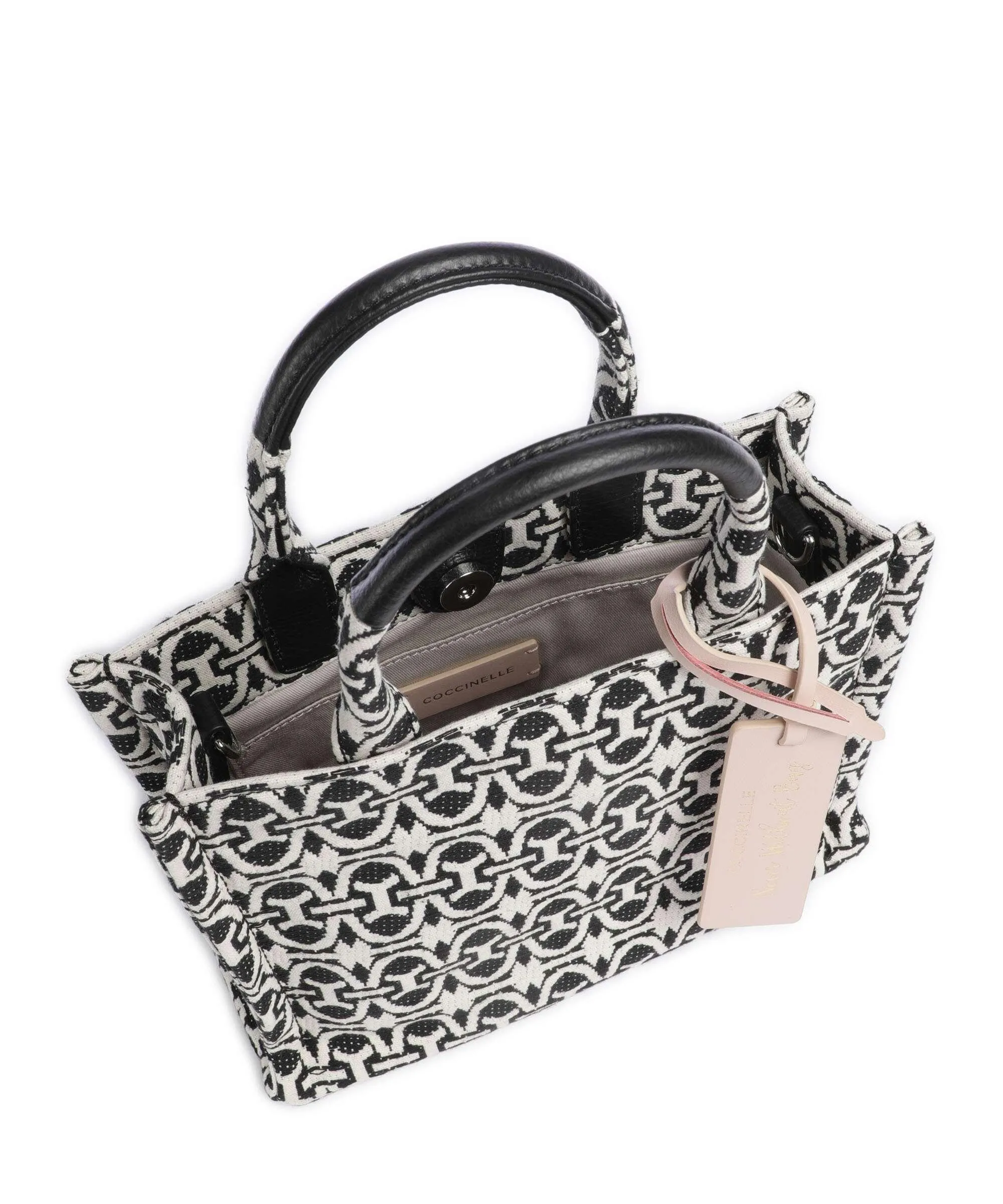  Coccinelle Never Without Bag Monogram Borsa a mano cotone nero/bianco  