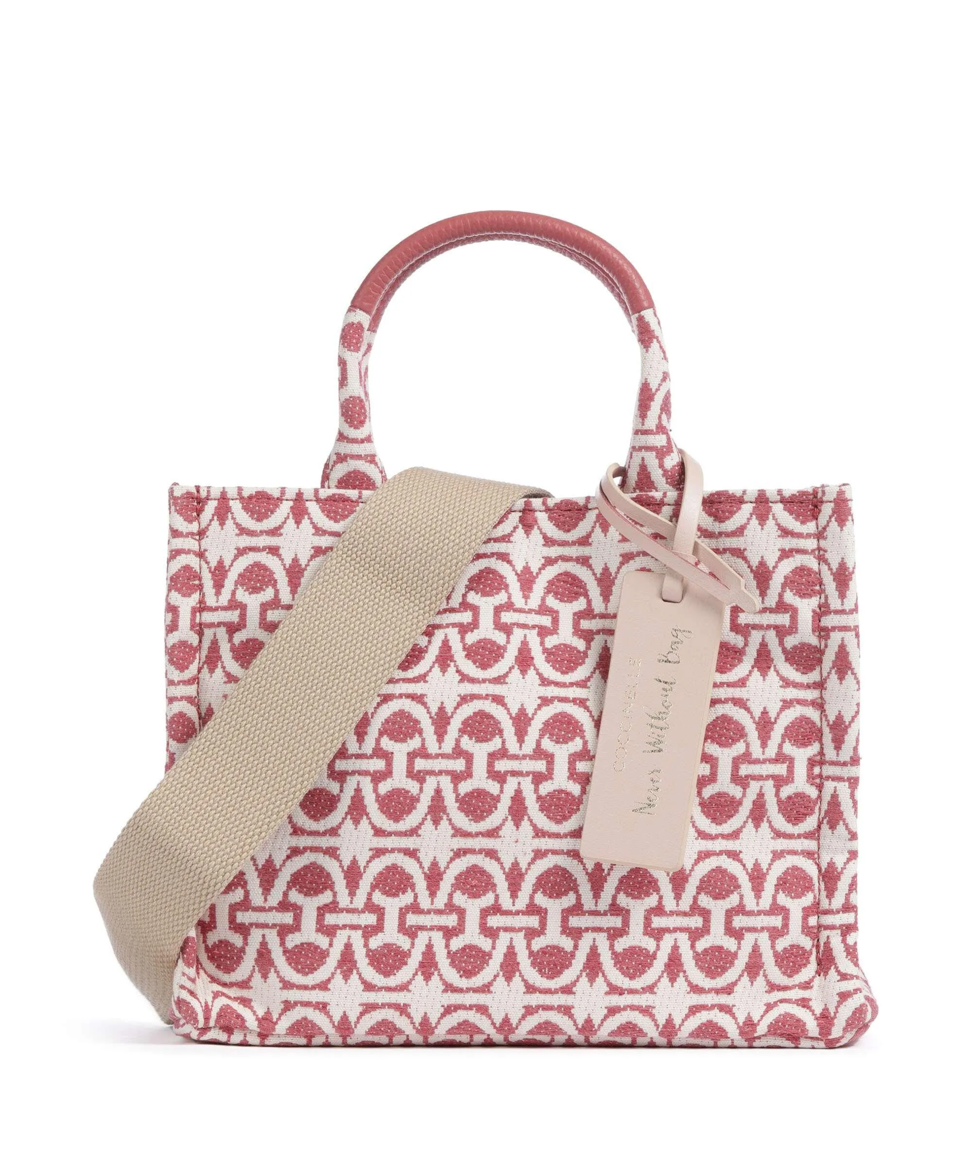  Coccinelle Never Without Bag Monogram Borsa a mano cotone rosa antico/bianco  