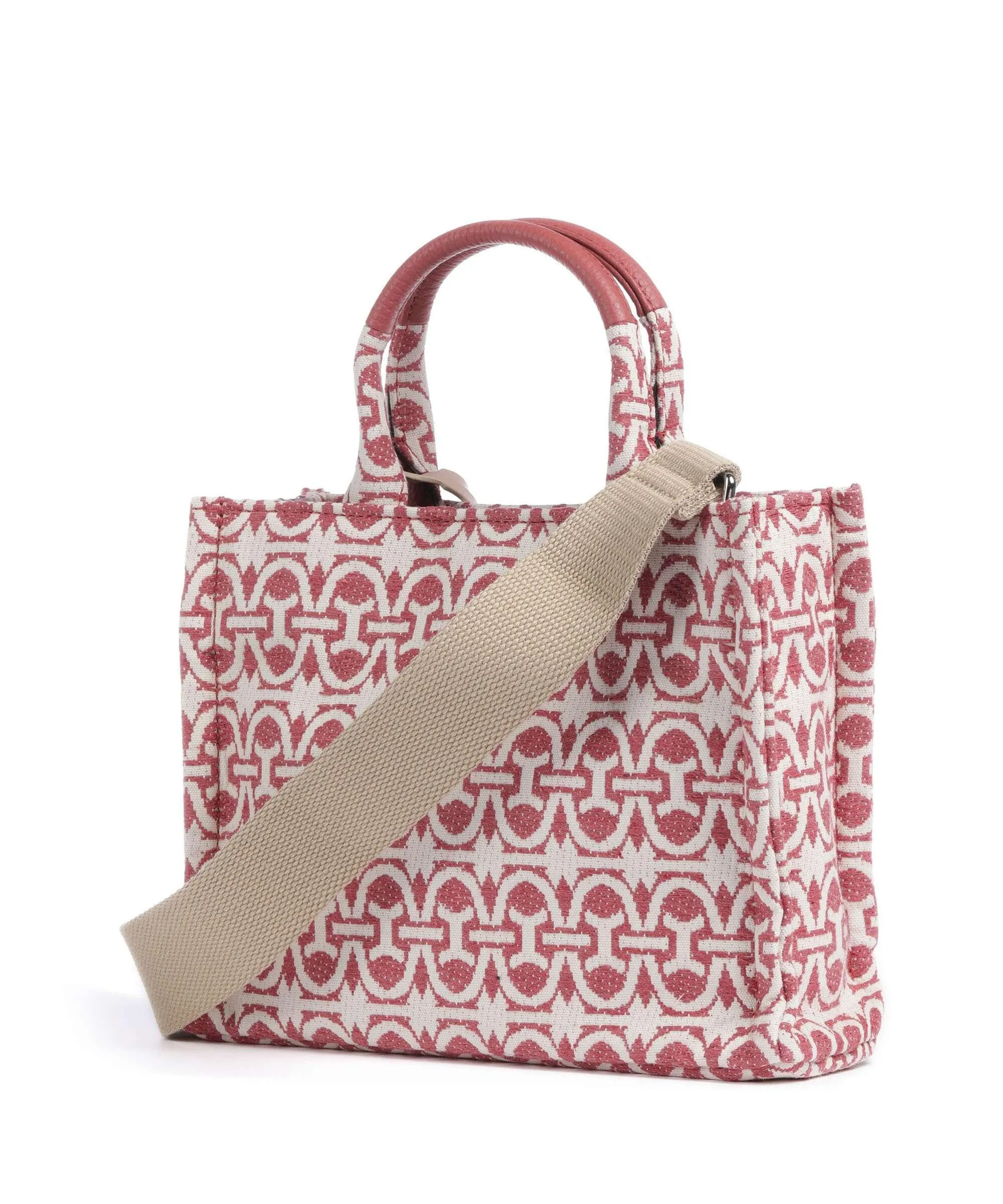  Coccinelle Never Without Bag Monogram Borsa a mano cotone rosa antico/bianco  
