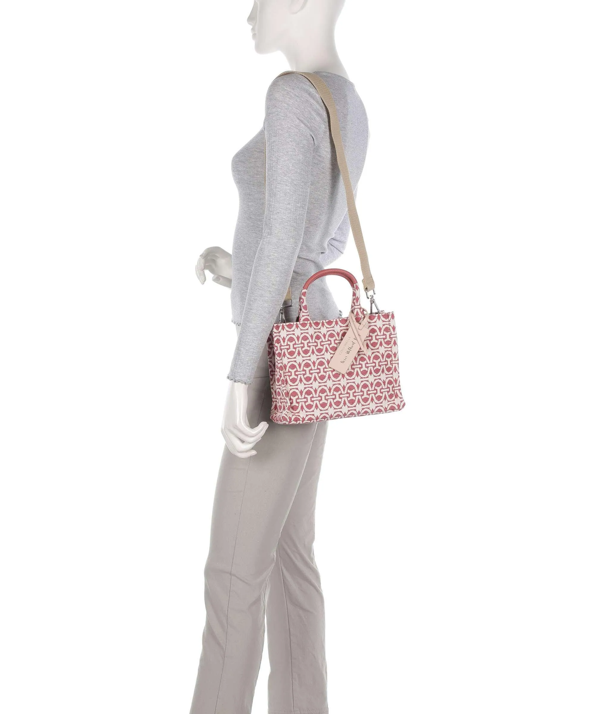  Coccinelle Never Without Bag Monogram Borsa a mano cotone rosa antico/bianco  