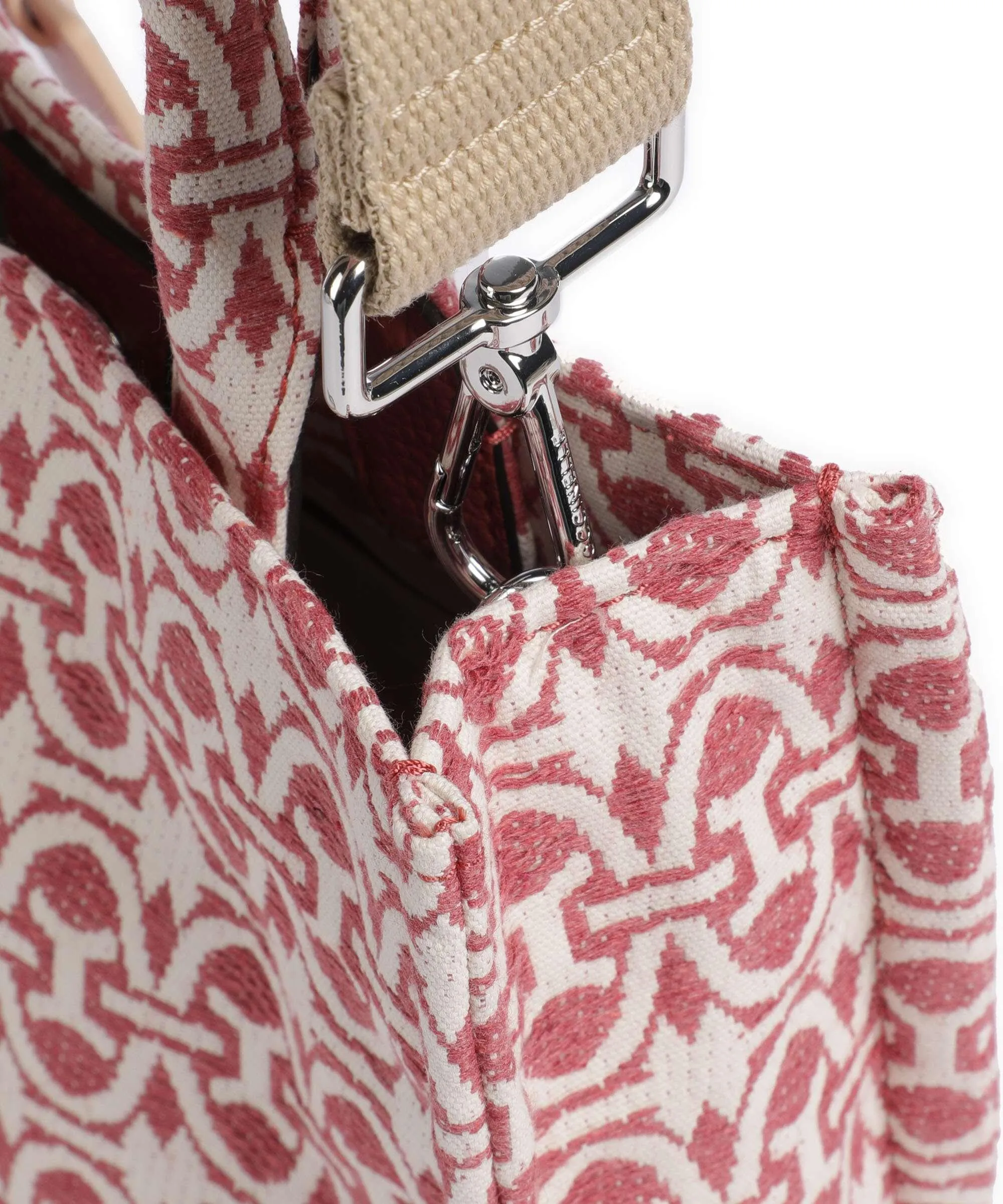  Coccinelle Never Without Bag Monogram Borsa a mano cotone rosa antico/bianco  