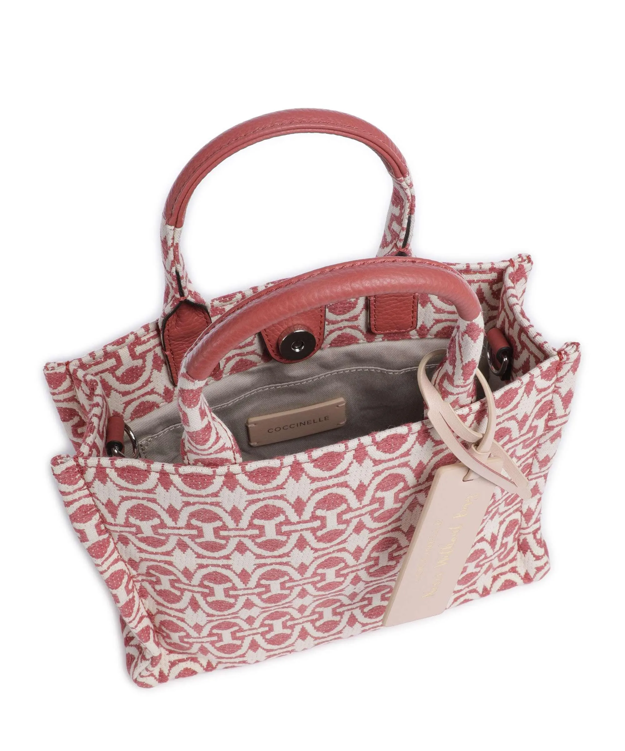 Coccinelle Never Without Bag Monogram Borsa a mano cotone rosa antico/bianco  