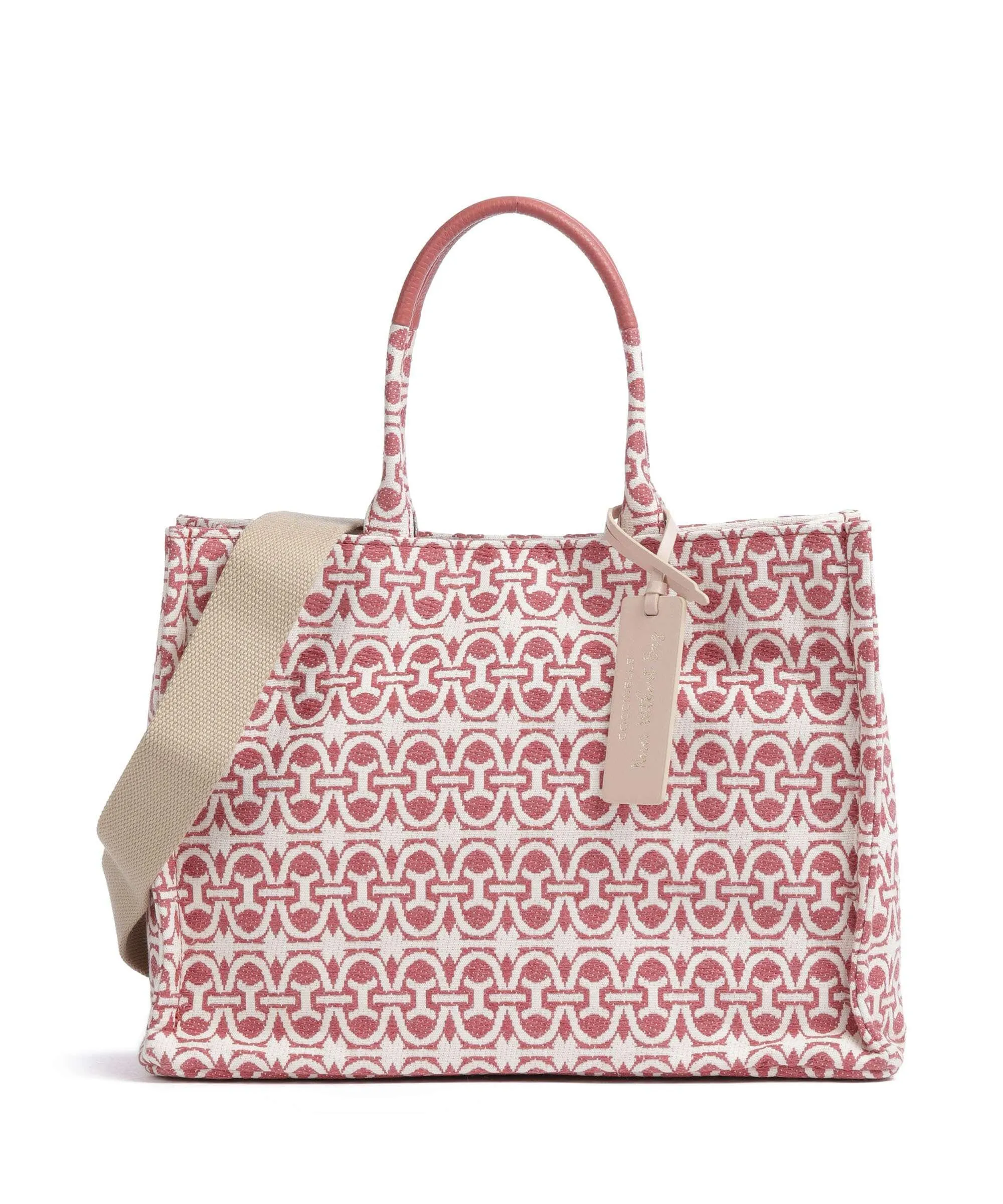  Coccinelle Never Without Bag Monogram Borsa a mano tissu rosa antico/bianco  