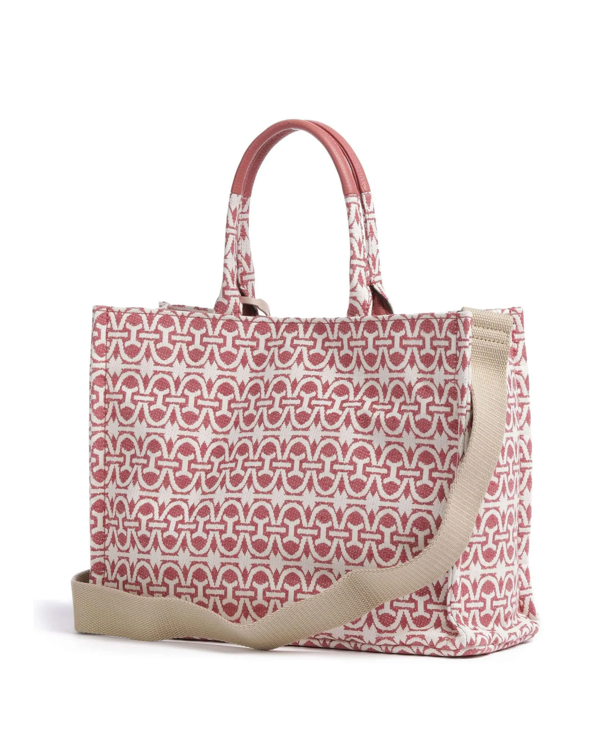  Coccinelle Never Without Bag Monogram Borsa a mano tissu rosa antico/bianco  