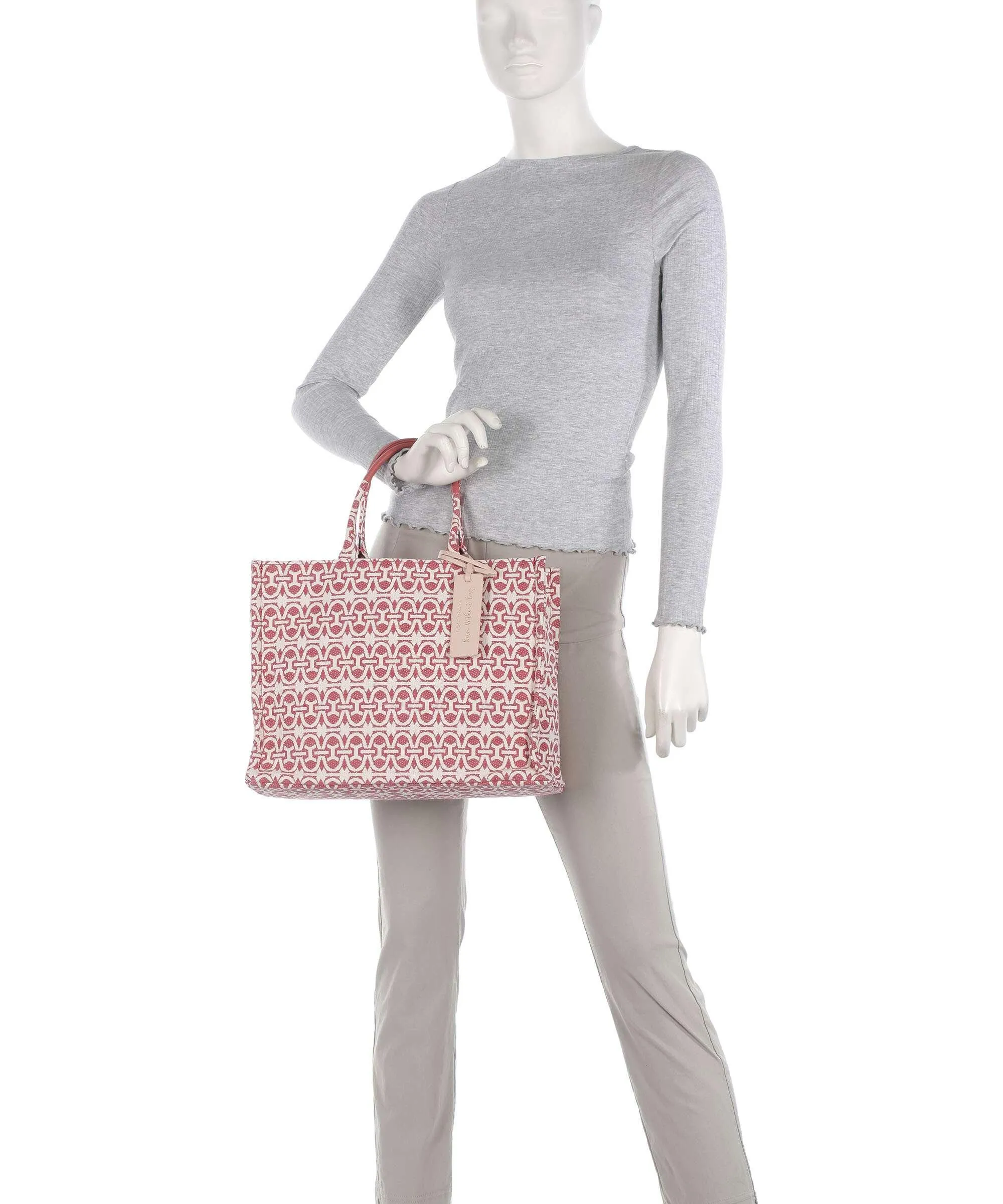  Coccinelle Never Without Bag Monogram Borsa a mano tissu rosa antico/bianco  