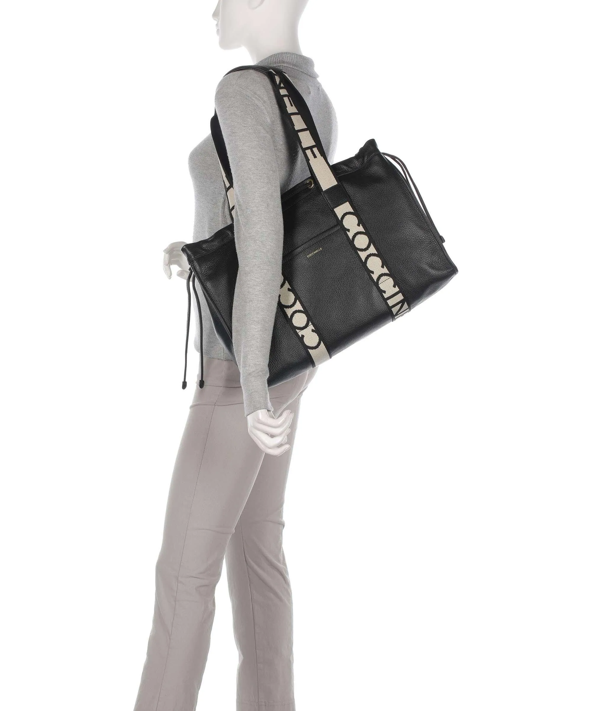  Coccinelle Signature 2Day Borsa shopper pelle granulata nero  