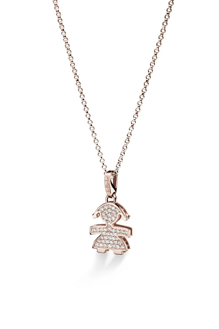 Collana con Ciondolo Bimba in Oro Rosé e Diamanti 0.22ct Le Bebé