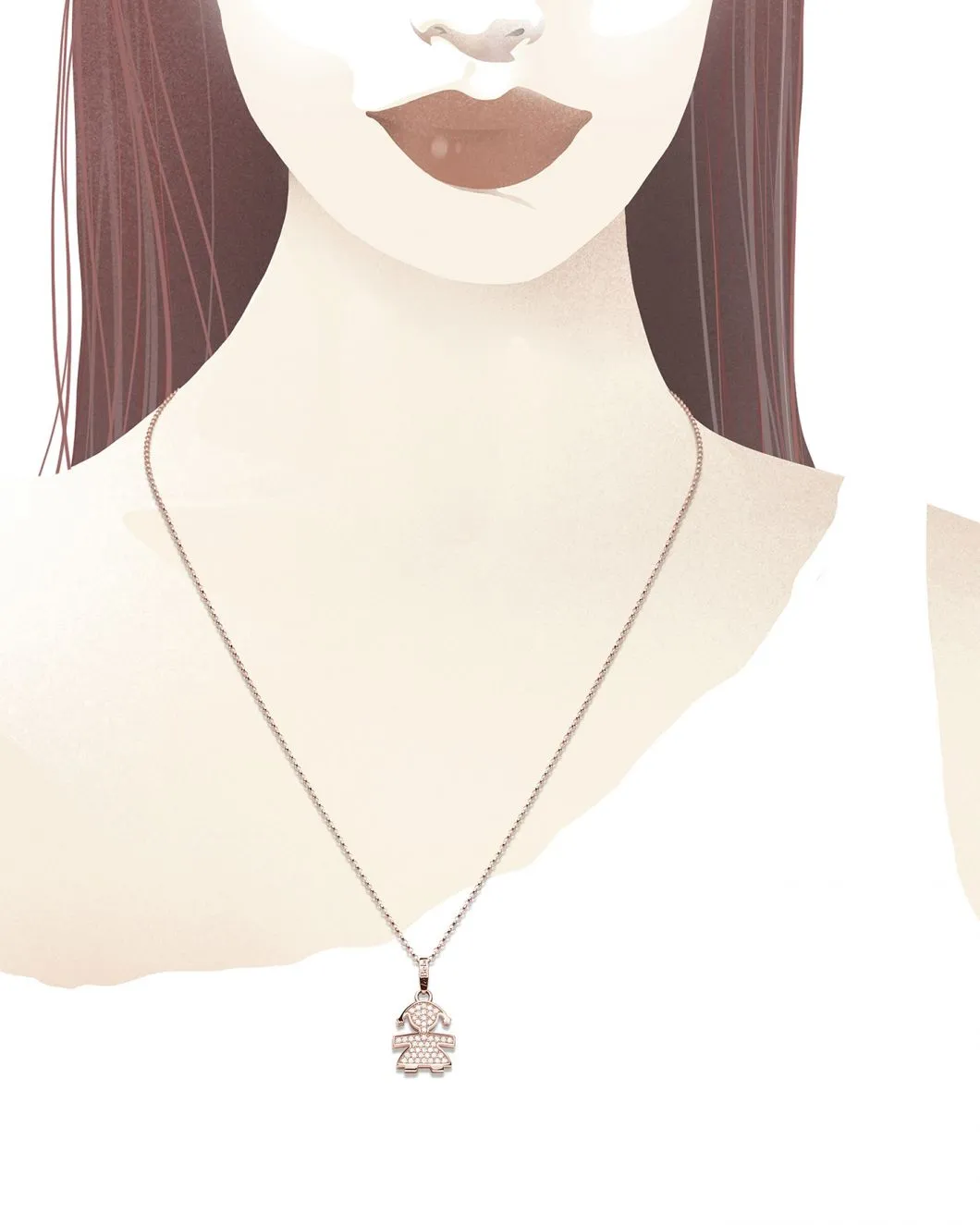 Collana con Ciondolo Bimba in Oro Rosé e Diamanti 0.22ct Le Bebé