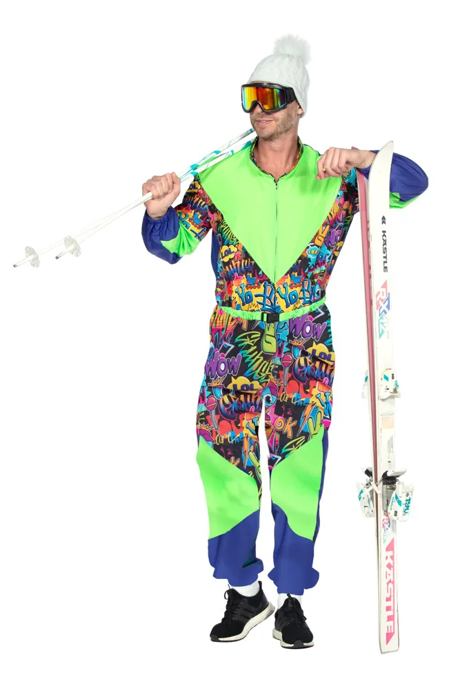 Costume da uomo con tuta da sci retrò graffiti