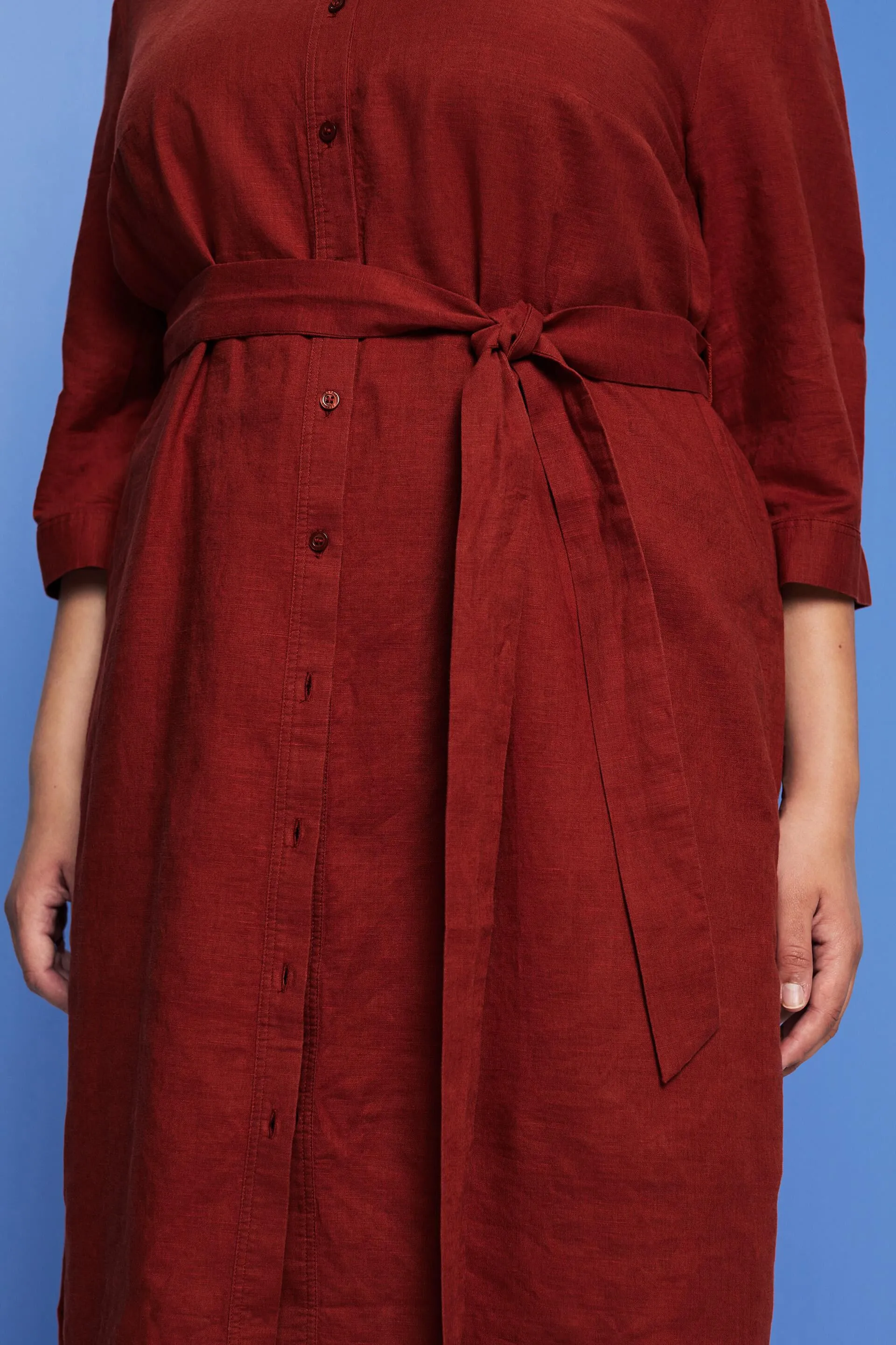 CURVY Abito camicia con cintura, misto lino e cotone