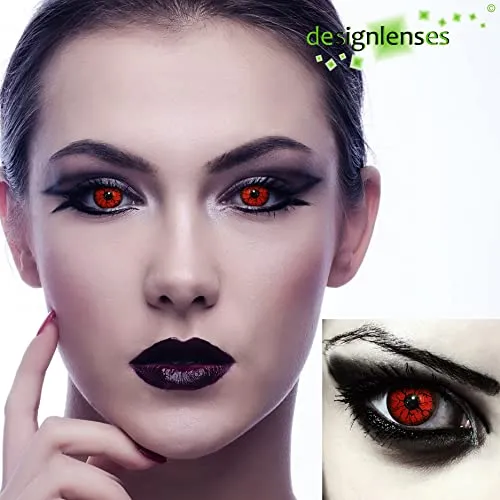 DESIGNLENSES, Lenti a contatto giornaliere colorate rosse per costume di Halloween da zombie, senza gradazione, 1 paio (2 pezzi)