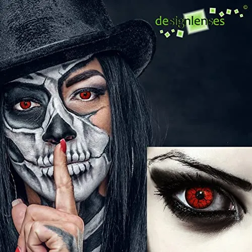 DESIGNLENSES, Lenti a contatto giornaliere colorate rosse per costume di Halloween da zombie, senza gradazione, 1 paio (2 pezzi)