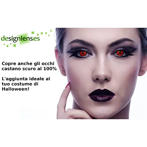 DESIGNLENSES, Lenti a contatto giornaliere colorate rosse per costume di Halloween da zombie, senza gradazione, 1 paio (2 pezzi)