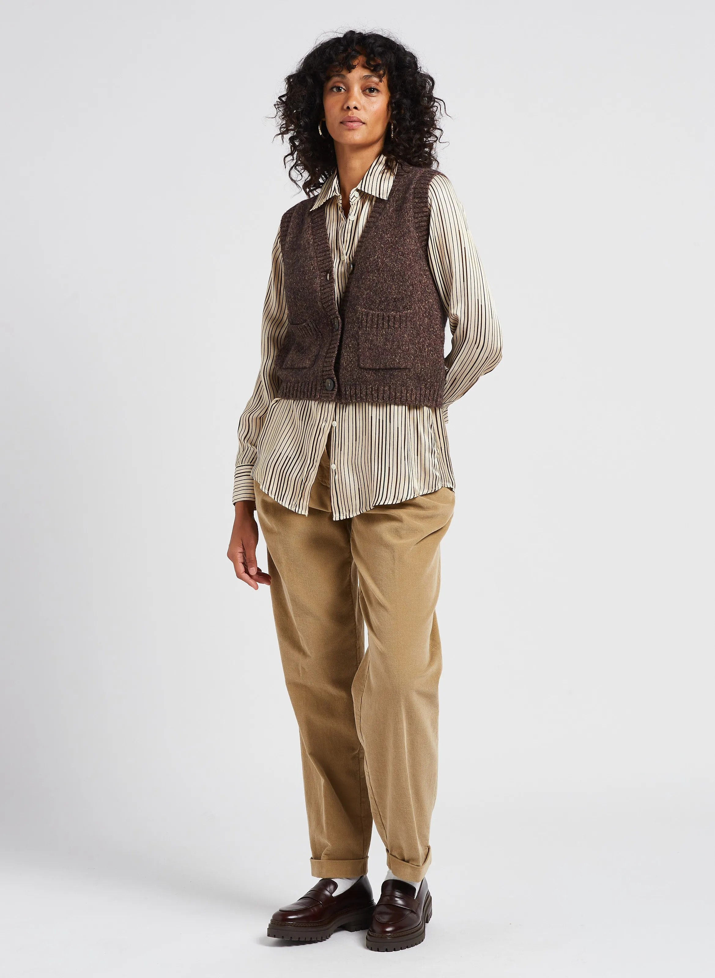  DIEGA   CEZA - Camicia a righe con colletto classico | Beige