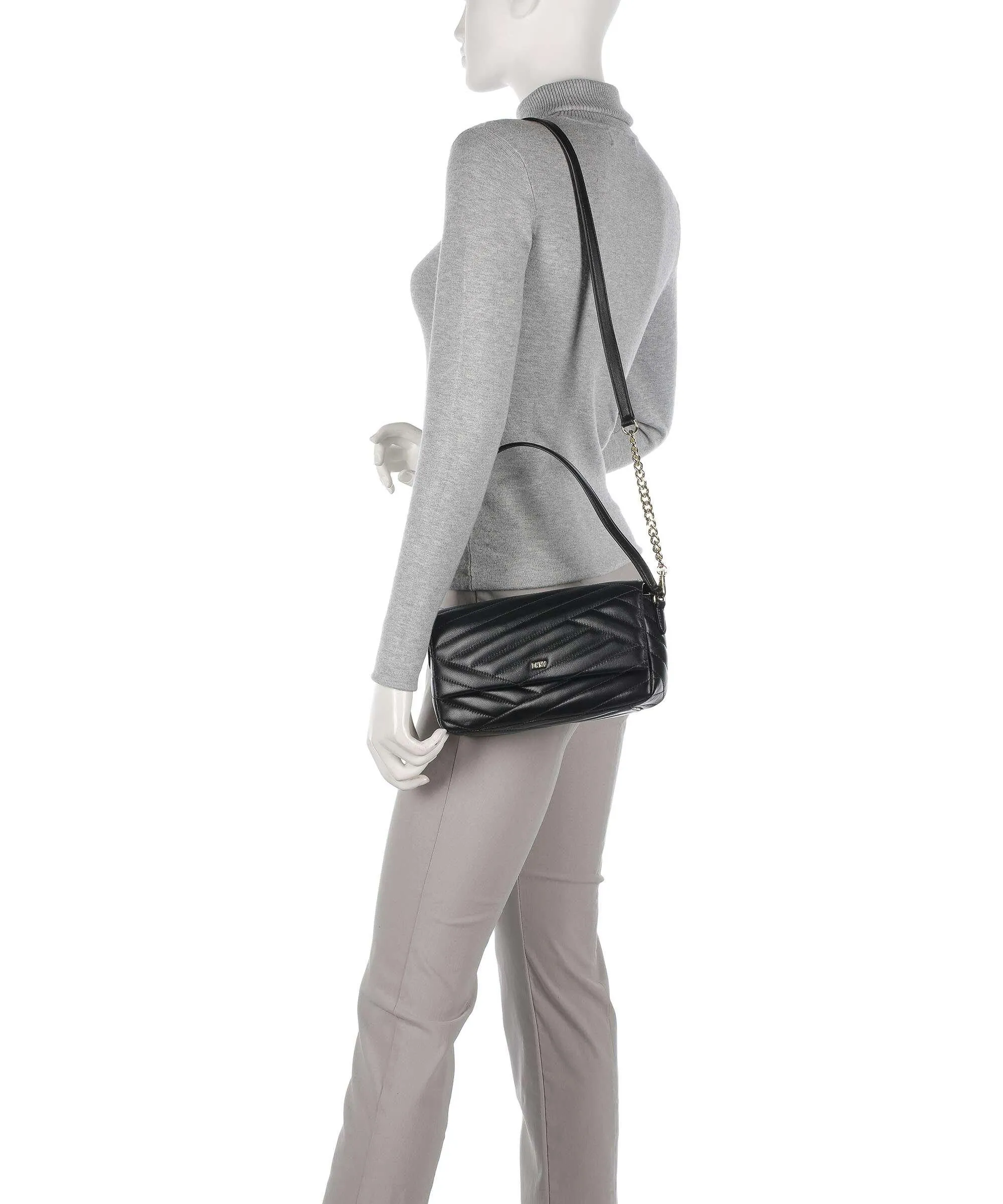  DKNY Sara Borsa a spalla cuoio di agnello nero  