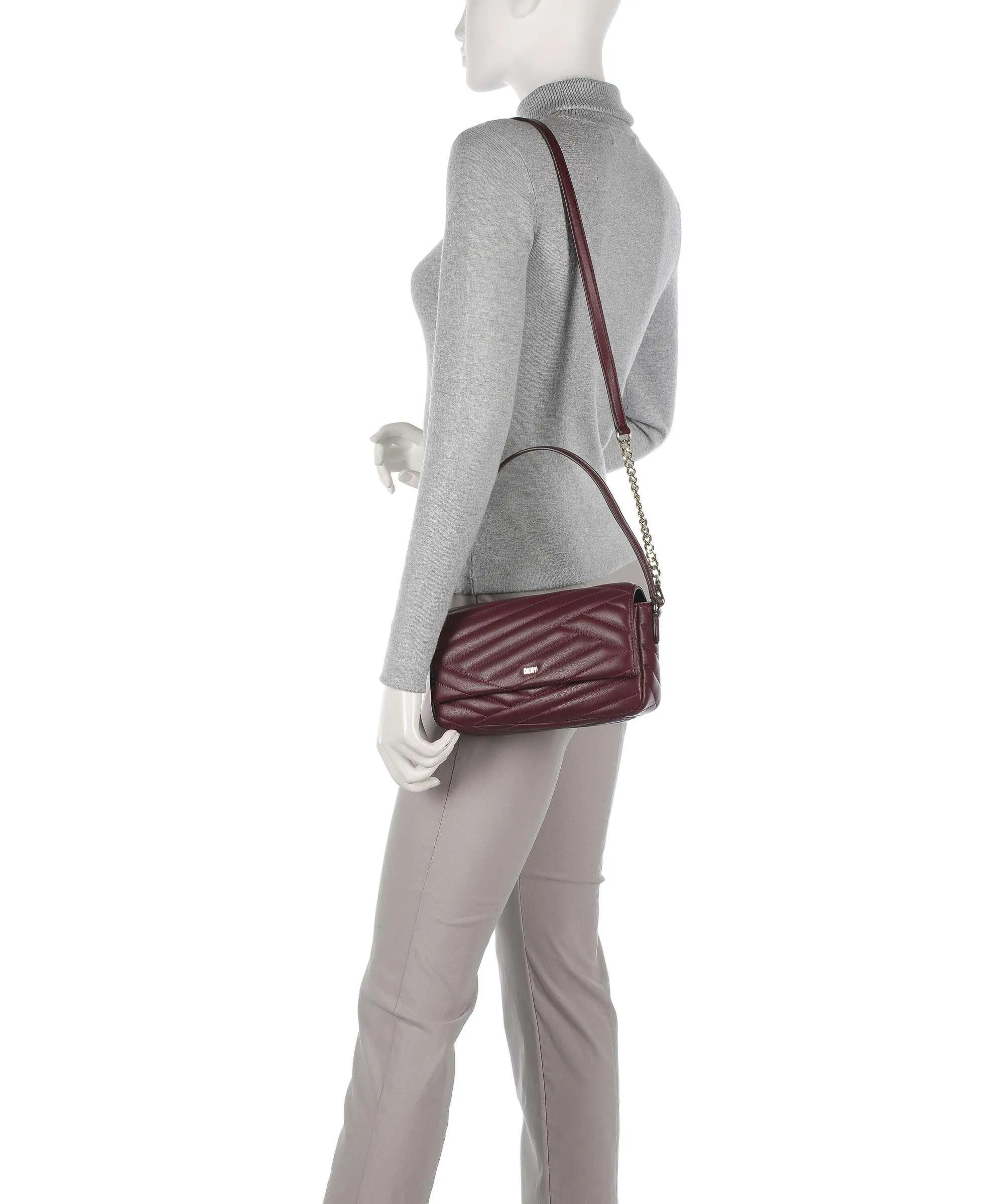  DKNY Sara Borsa a spalla cuoio di agnello rosso scuro  