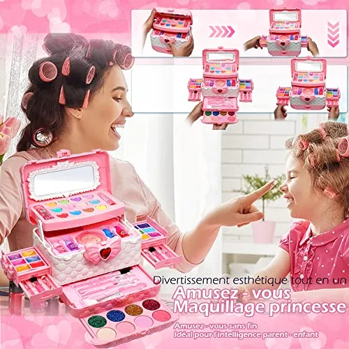 EVACOK Set di Trucchi per Bambini e Bambine, 57 pezzi Set per il Trucco per Bambini, per ragazze, Giocattoli, Halloween, Natale,