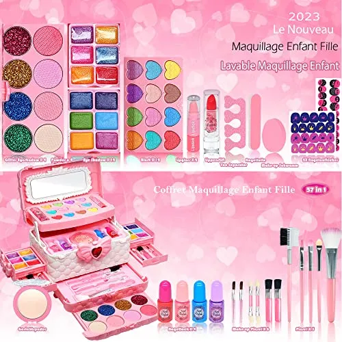 EVACOK Set di Trucchi per Bambini e Bambine, 57 pezzi Set per il Trucco per Bambini, per ragazze, Giocattoli, Halloween, Natale,