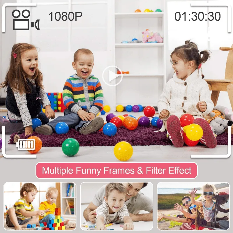 Fotocamera digitale per bambini 1080P, fotocamera ricaricabile per bambini giocattolo a colori con schermo da 5,08 cm 13MP con s