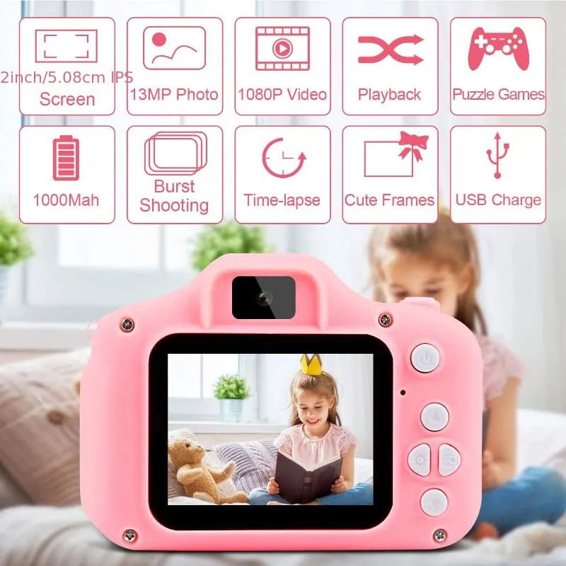 Fotocamera digitale per bambini 1080P, fotocamera ricaricabile per bambini giocattolo a colori con schermo da 5,08 cm 13MP con s