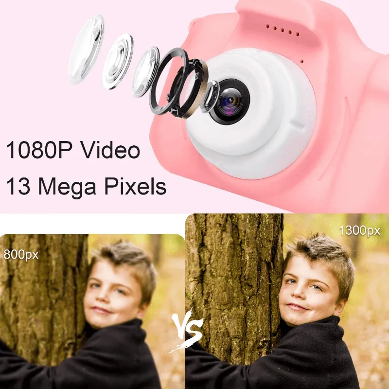 Fotocamera digitale per bambini 1080P, fotocamera ricaricabile per bambini giocattolo a colori con schermo da 5,08 cm 13MP con s