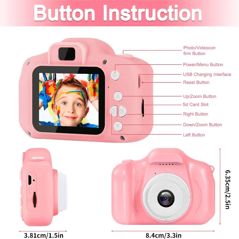 Fotocamera digitale per bambini 1080P, fotocamera ricaricabile per bambini giocattolo a colori con schermo da 5,08 cm 13MP con s
