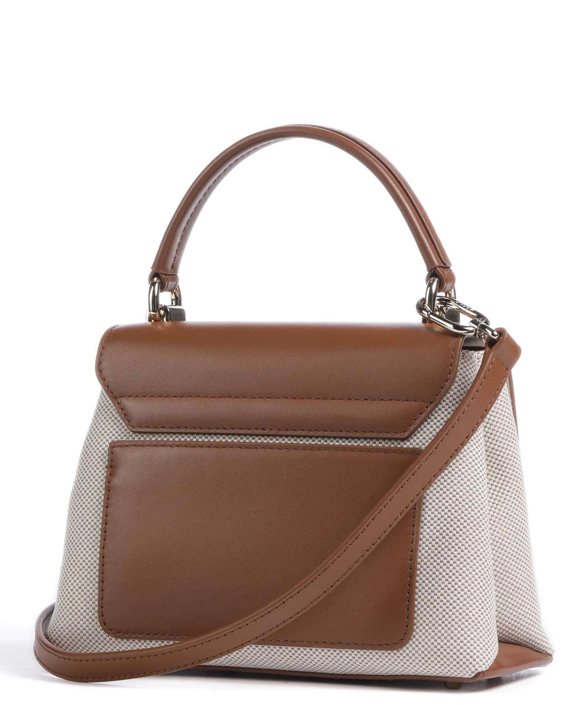  Furla 1927 Mini Borsa a mano cotone, pelle a grana fine beige/marrone  