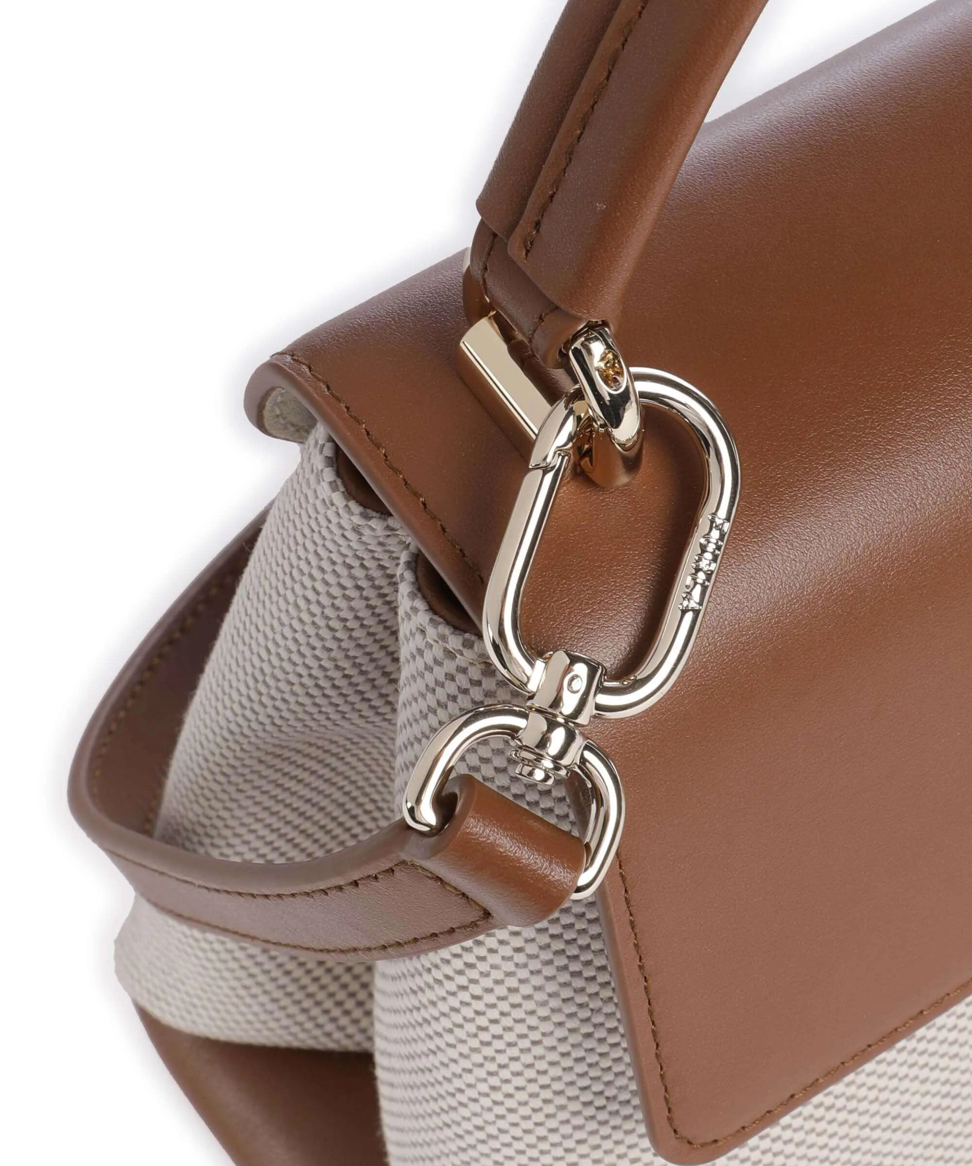  Furla 1927 Mini Borsa a mano cotone, pelle a grana fine beige/marrone  