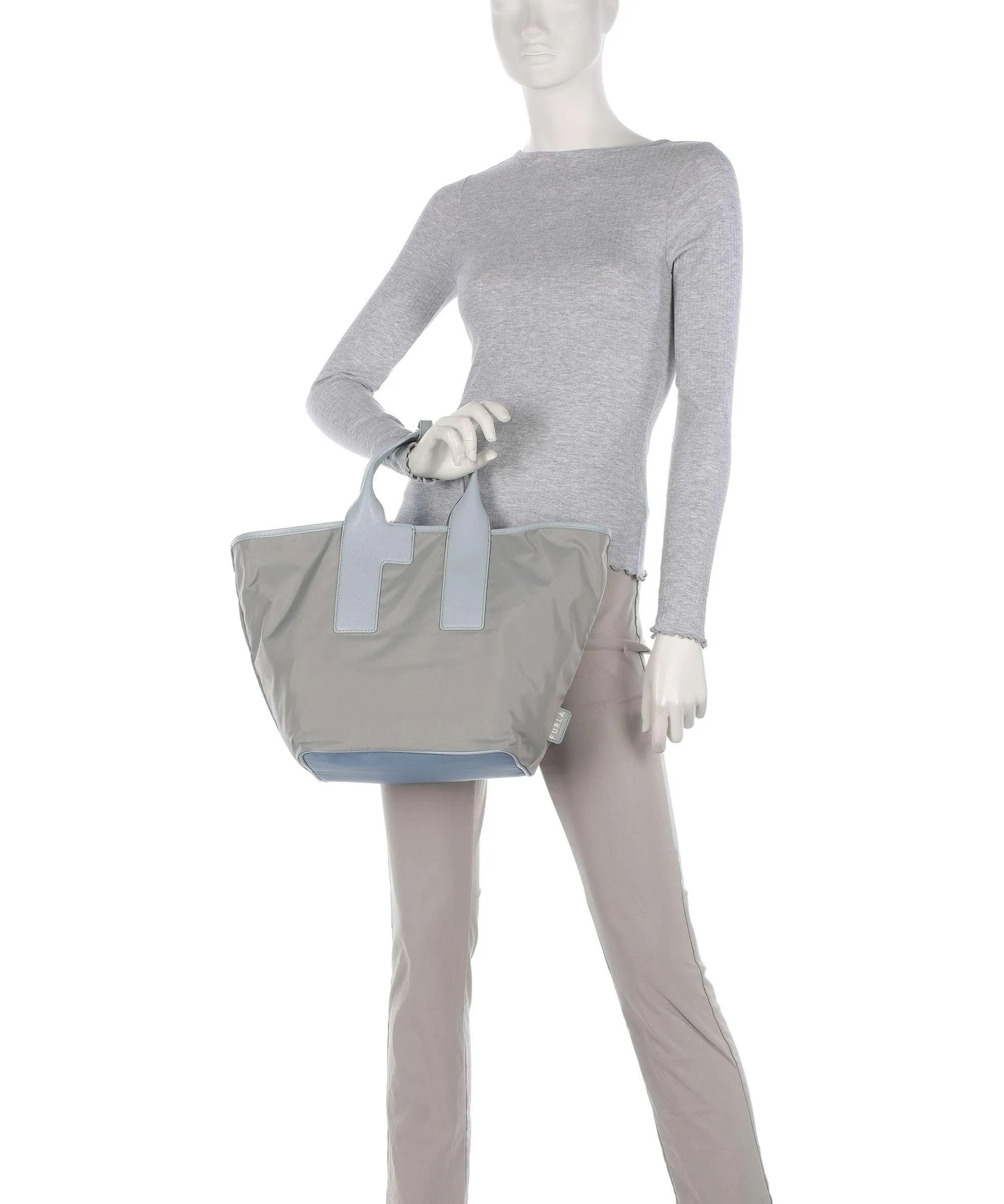  Furla Arco Fly L Borsa a mano nylon grigio chiaro  