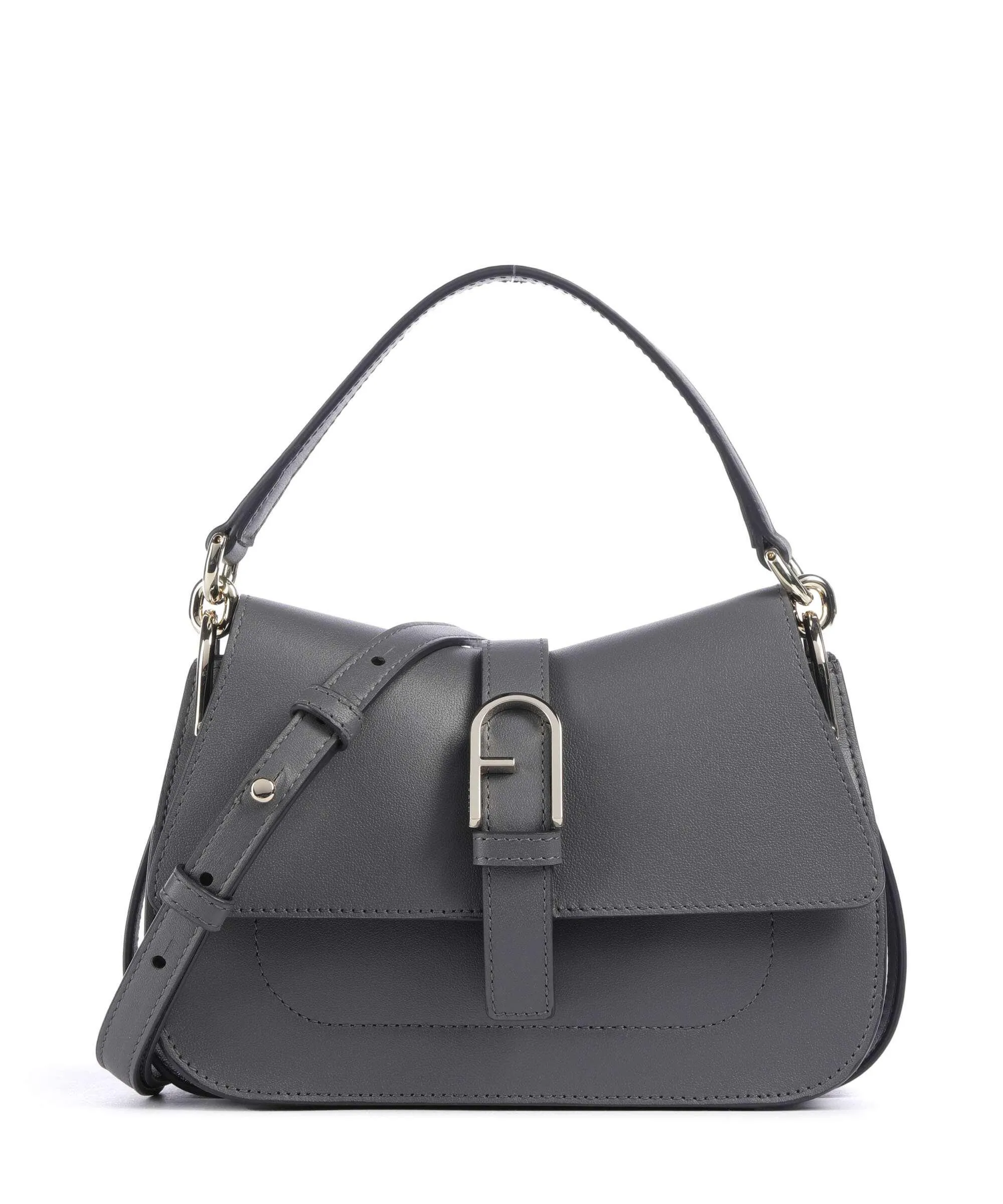  Furla Flow Mini Borsa a mano pelle a grana fine grigio scuro  