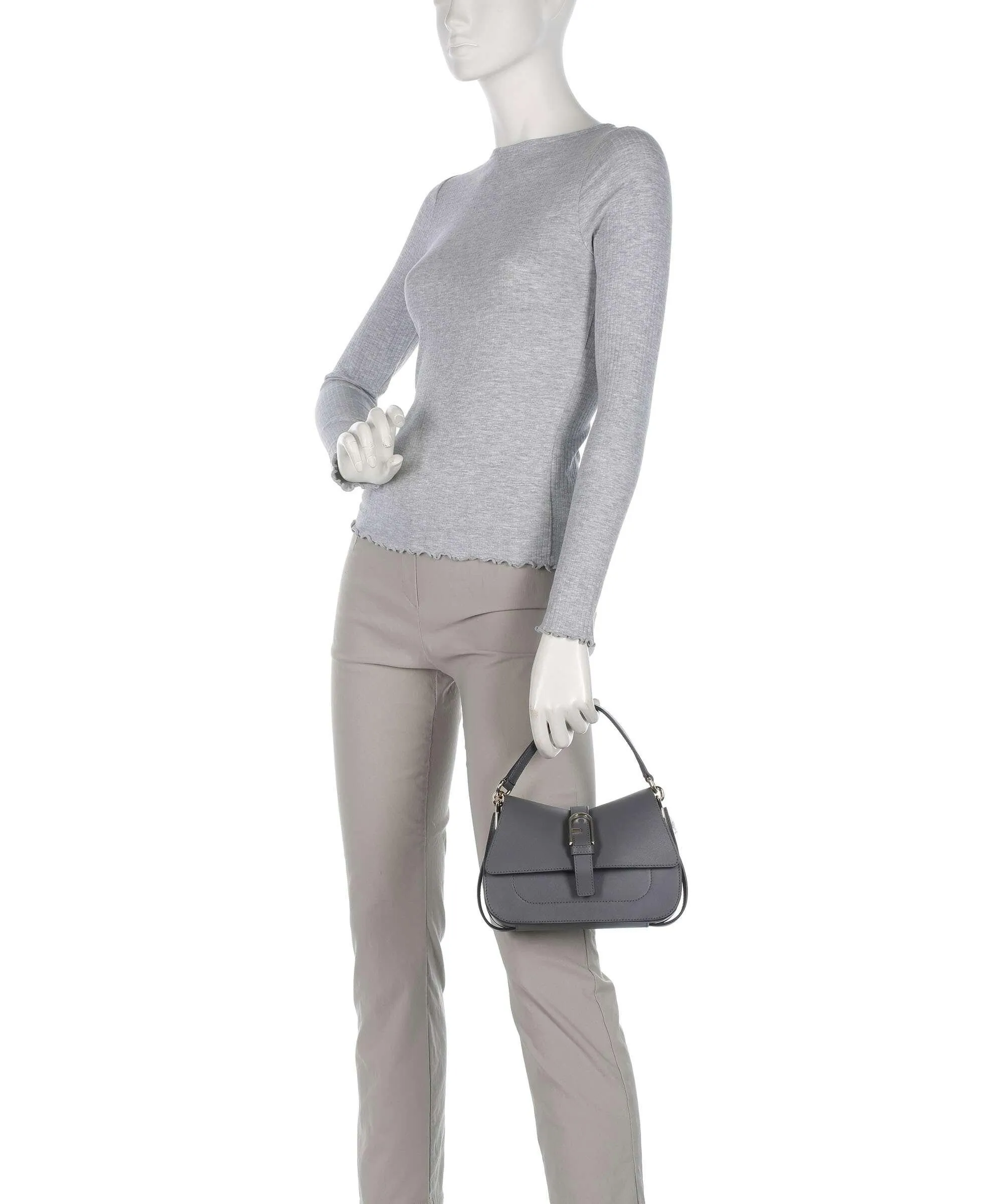  Furla Flow Mini Borsa a mano pelle a grana fine grigio scuro  