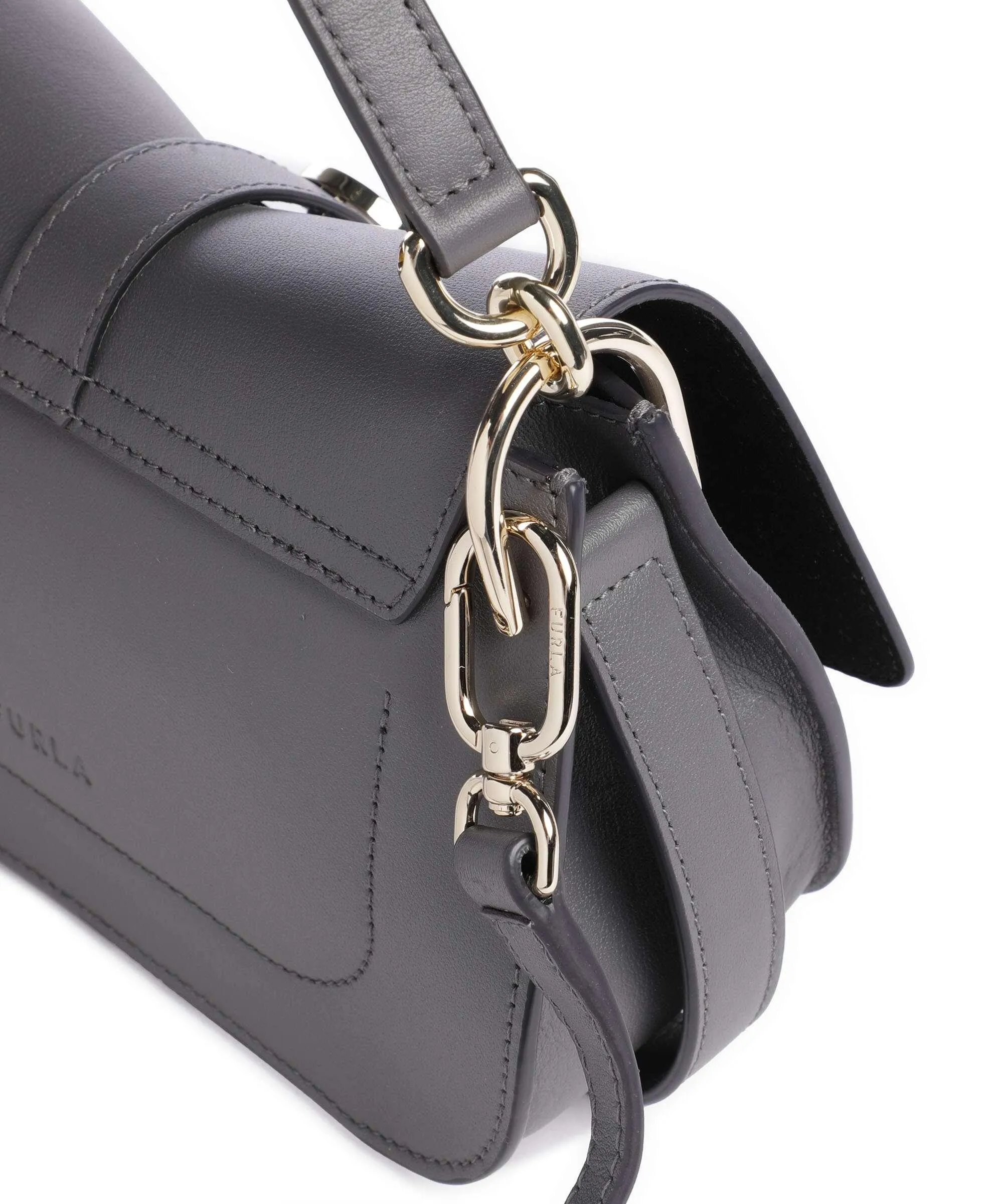  Furla Flow Mini Borsa a mano pelle a grana fine grigio scuro  