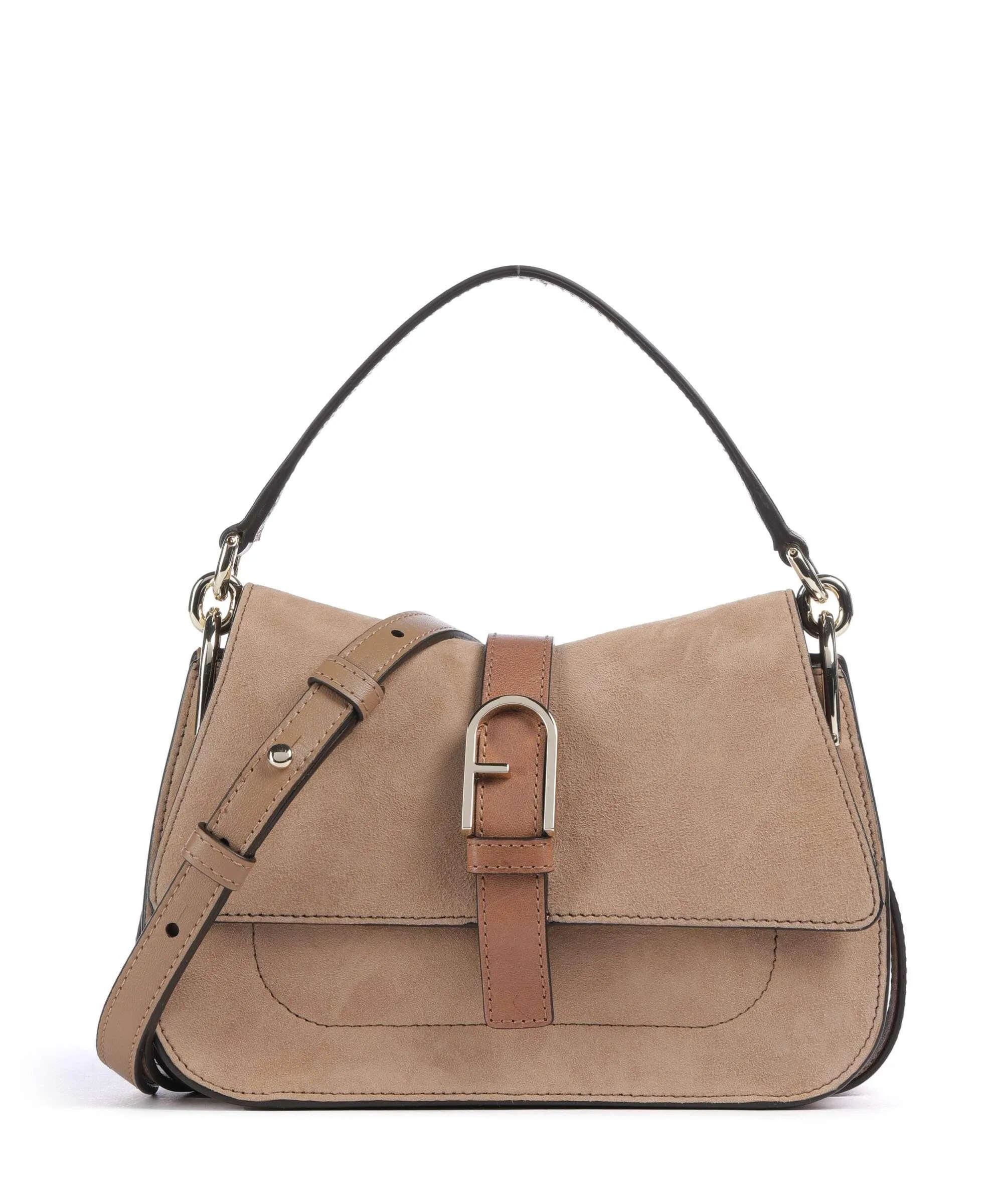  Furla Flow Mini Borsa a mano pelle ruvida, pelle a grana fine marrone chiaro  