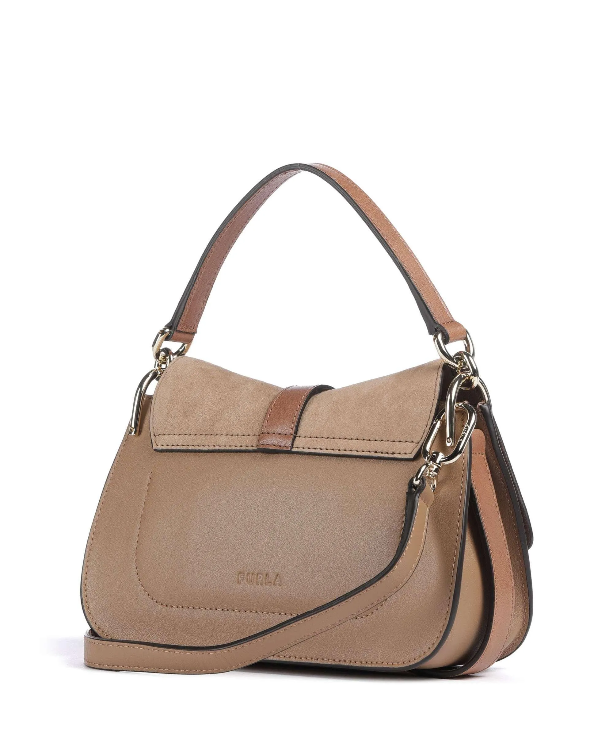  Furla Flow Mini Borsa a mano pelle ruvida, pelle a grana fine marrone chiaro  