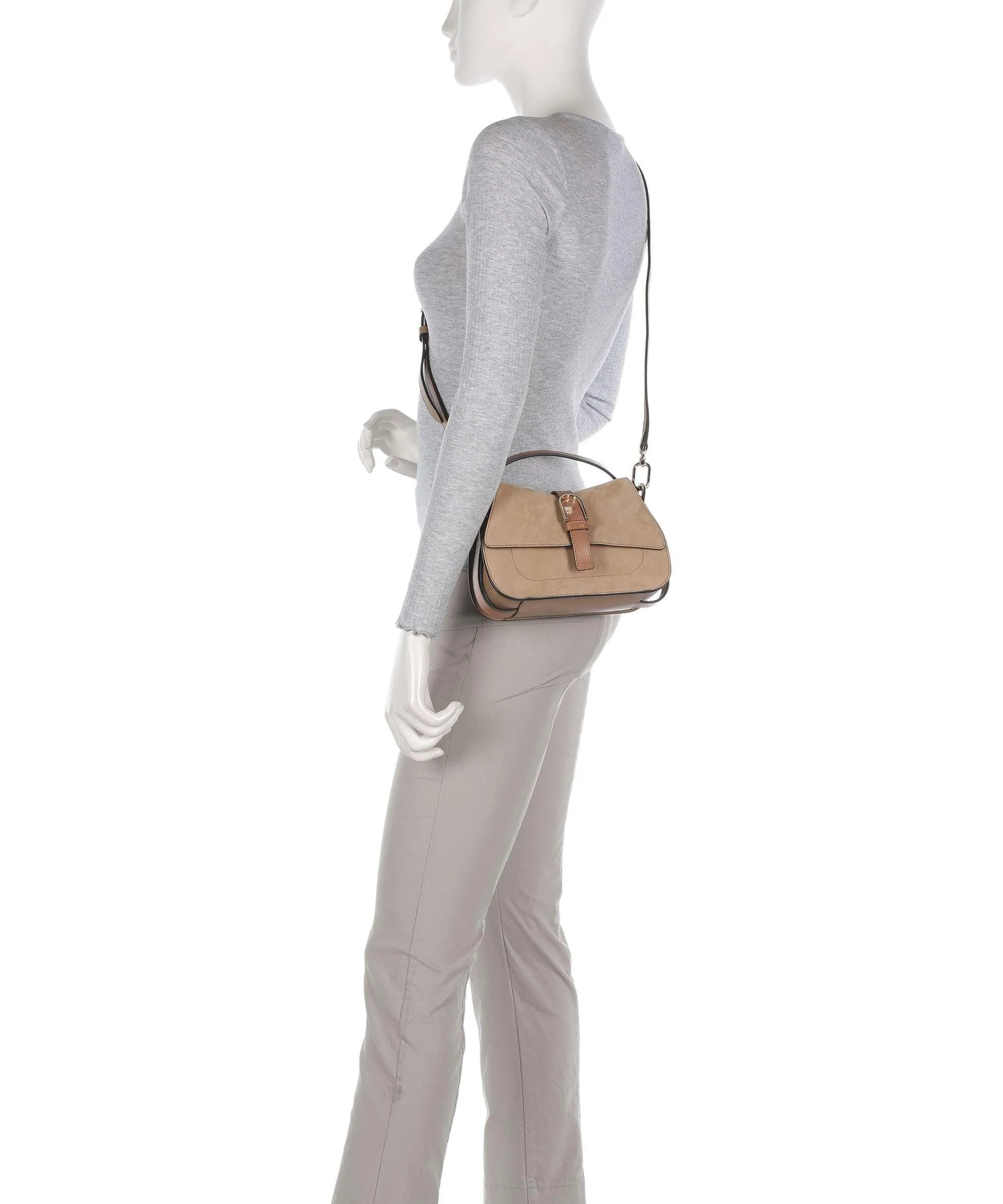  Furla Flow Mini Borsa a mano pelle ruvida, pelle a grana fine marrone chiaro  