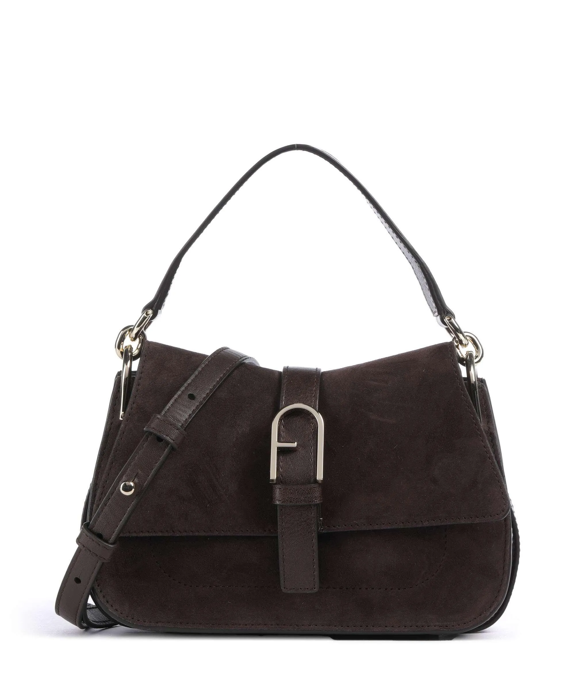  Furla Flow Mini Borsa a mano pelle ruvida, pelle a grana fine marrone scuro  