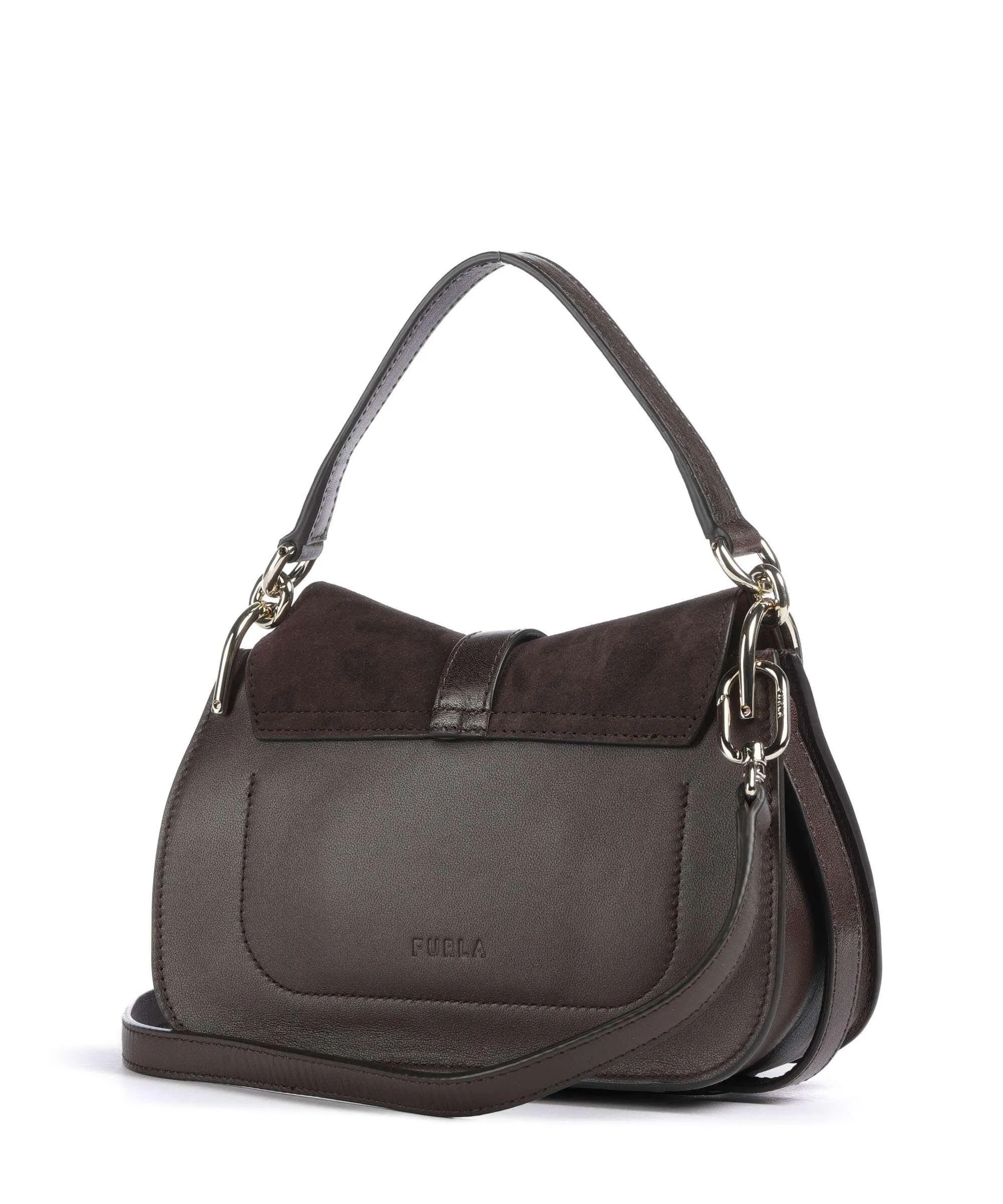  Furla Flow Mini Borsa a mano pelle ruvida, pelle a grana fine marrone scuro  