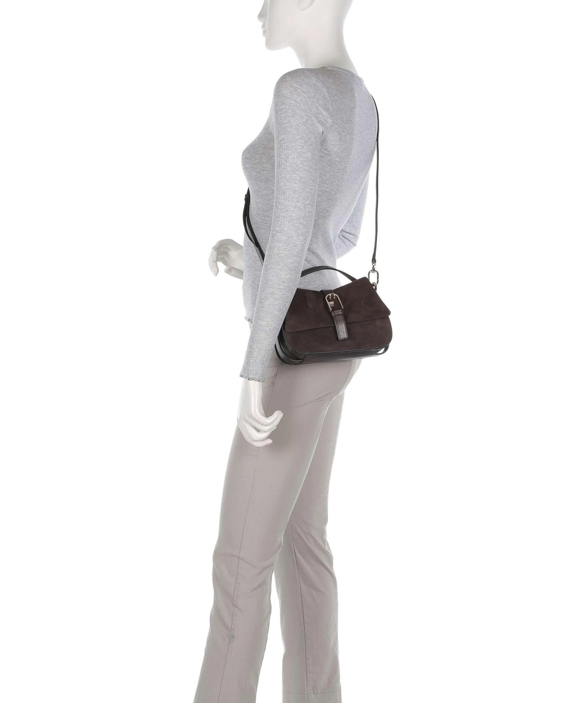  Furla Flow Mini Borsa a mano pelle ruvida, pelle a grana fine marrone scuro  