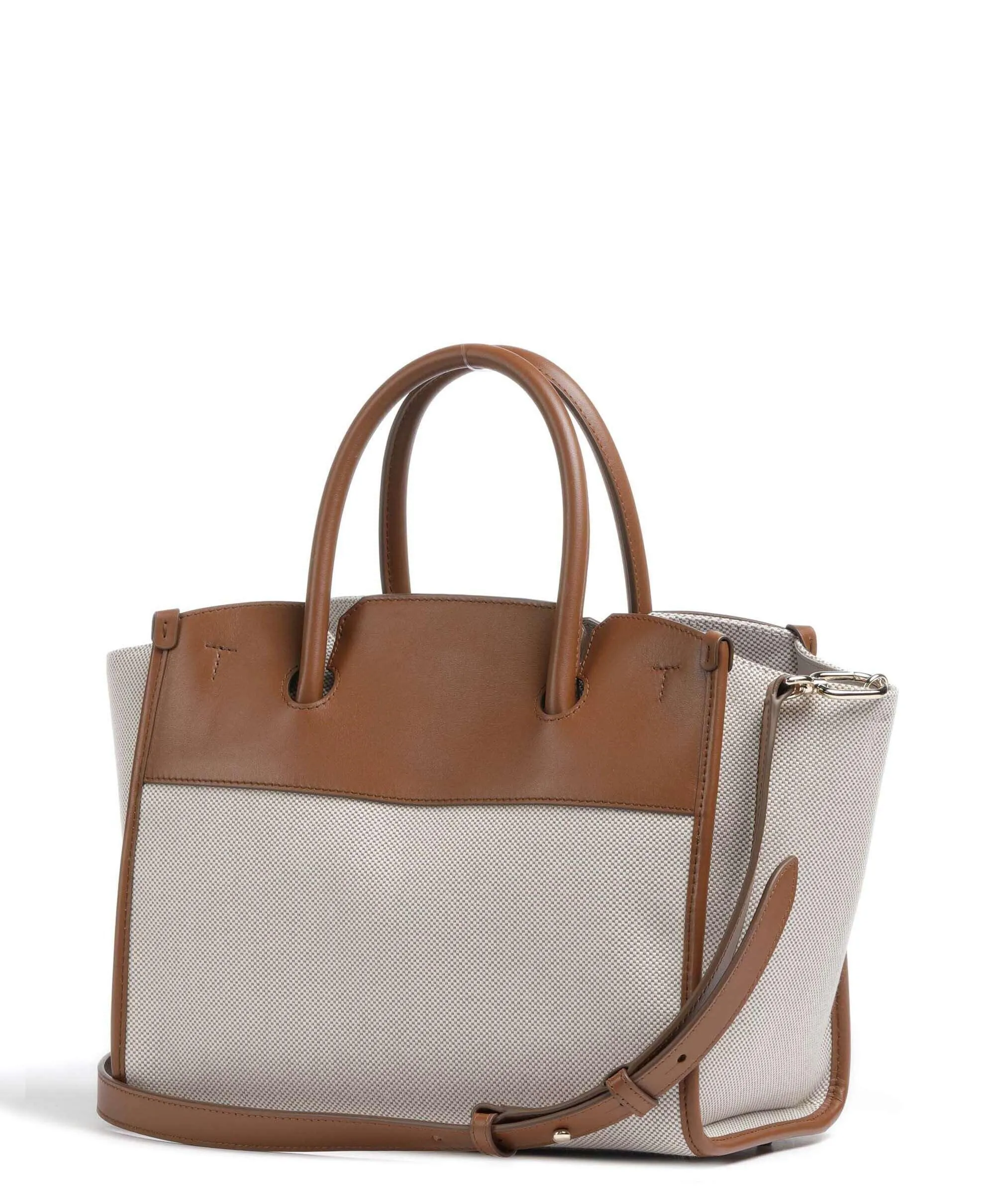 Furla Genesi M Borsa a mano pelle a grana fine, cotone beige/marrone  