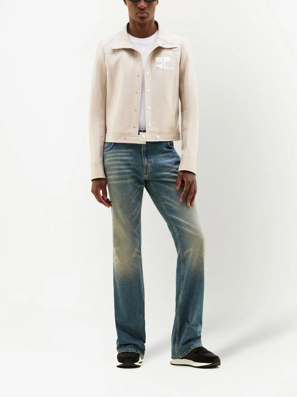 Giacca con bottoni a pressione con patch logo in grigio - uomo